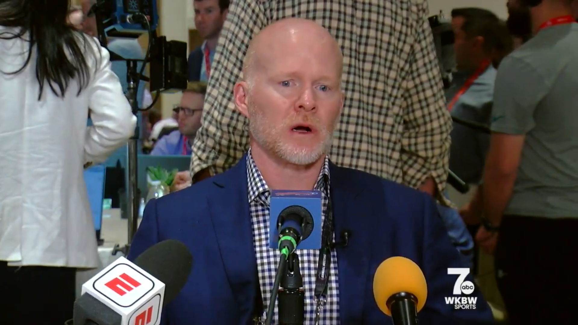 Buffalo Bills head coach Sean McDermott talks to reporters about Tre'Davious White.