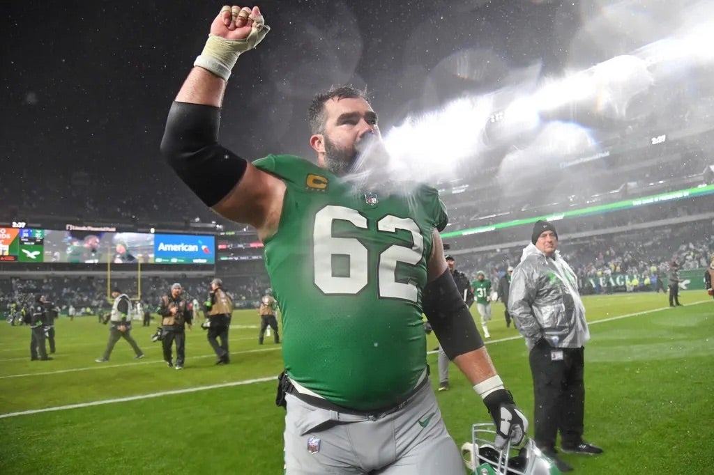 Philadelphia Eagles center Jason Kelce (62) walks off the field after overtime win against the Buffalo Bills at Lincoln Financial Field.