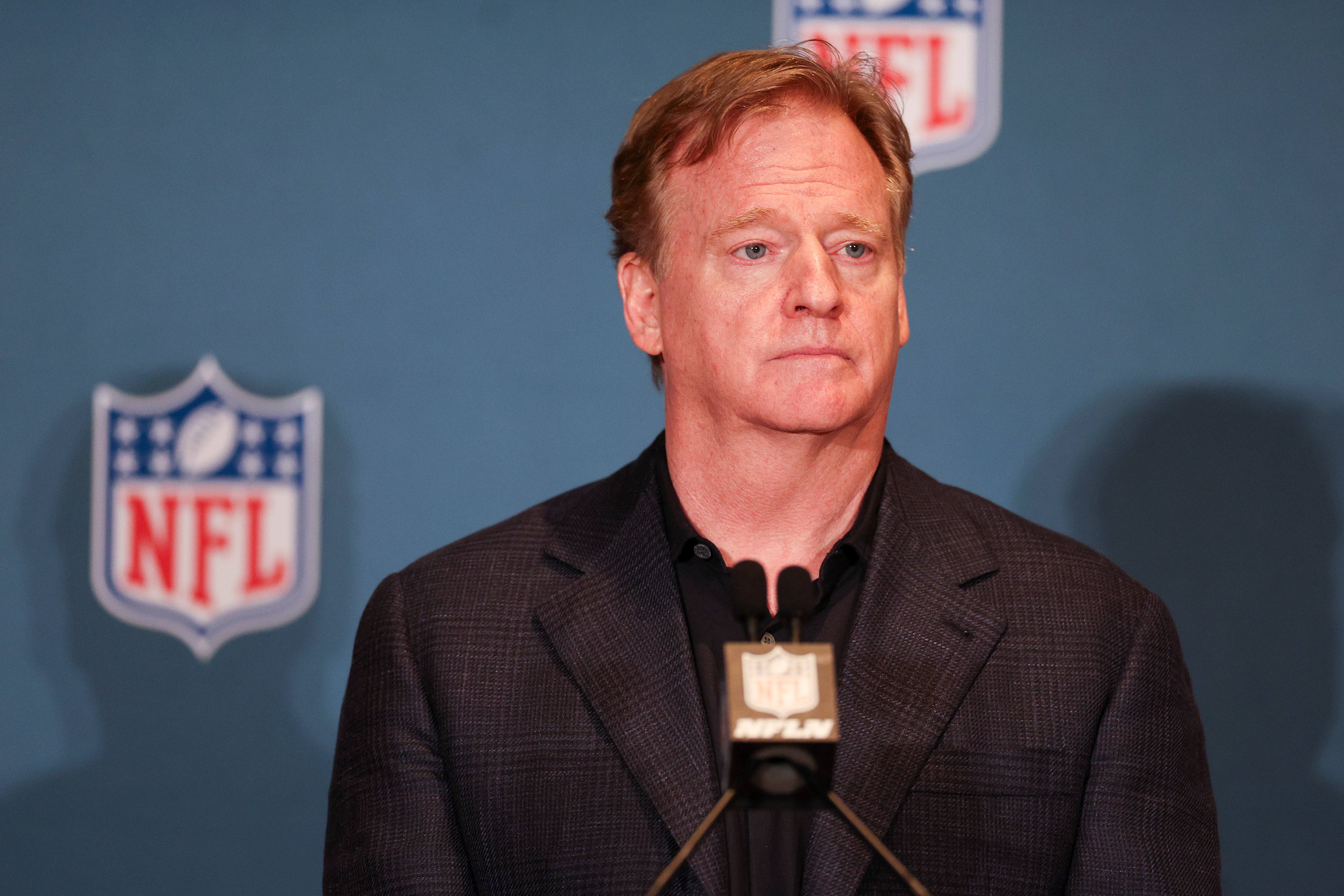 NFL Commissioner Roger Goodell speaks to media during the annual league meetings at the JW Marriott.