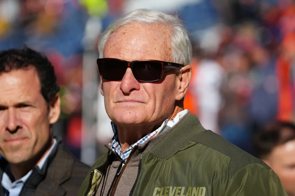 Cleveland Browns owner Jimmy Haslam stands on the field before the game against the Denver Broncos at Empower Field at Mile High.