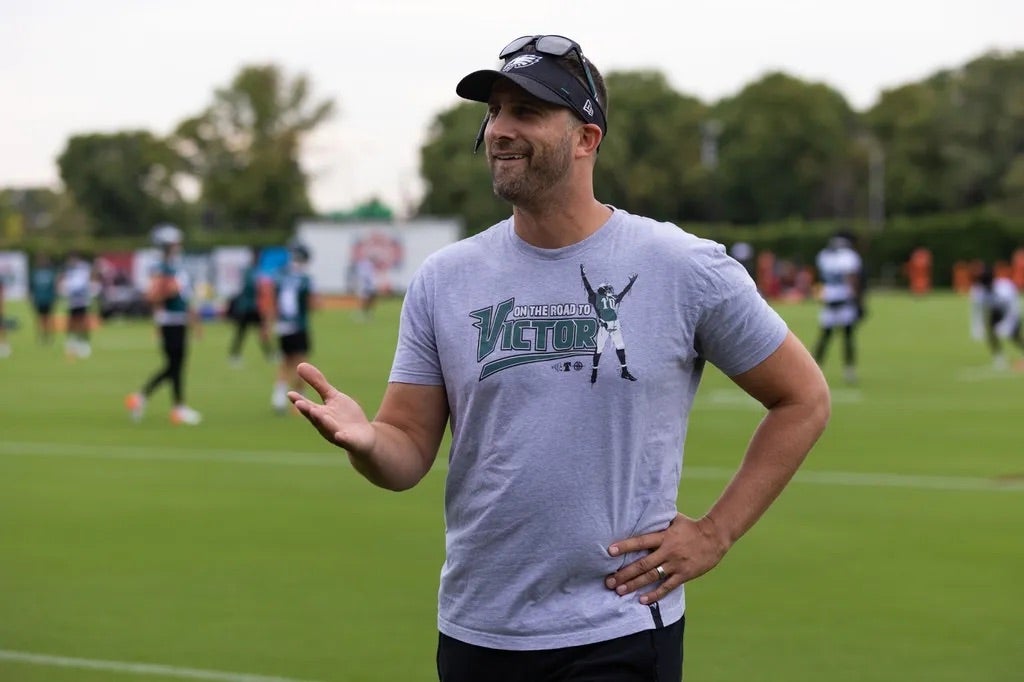 Philadelphia Eagles head coach Nick Sirianni during training camp at NovaCare Complex.