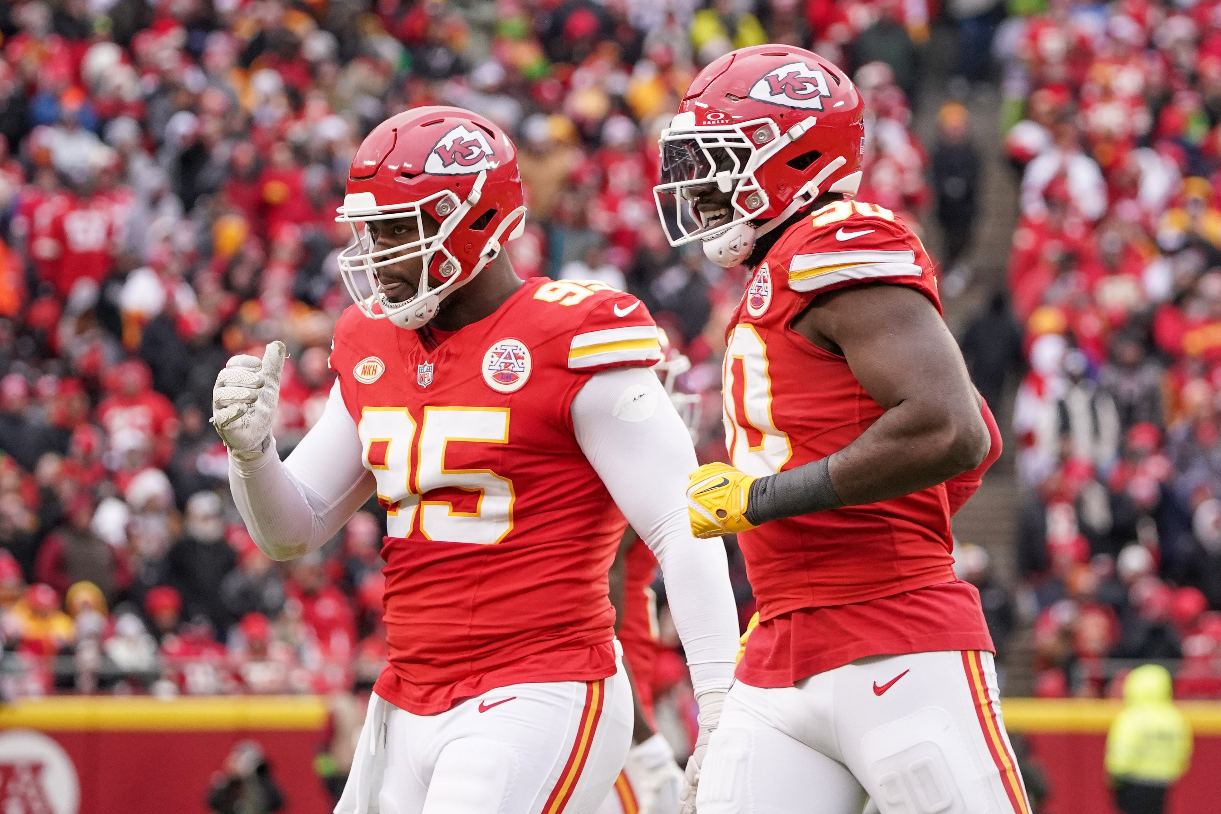 Kansas City Chiefs defensive linemen Chris Jones and Charles Omenihu.