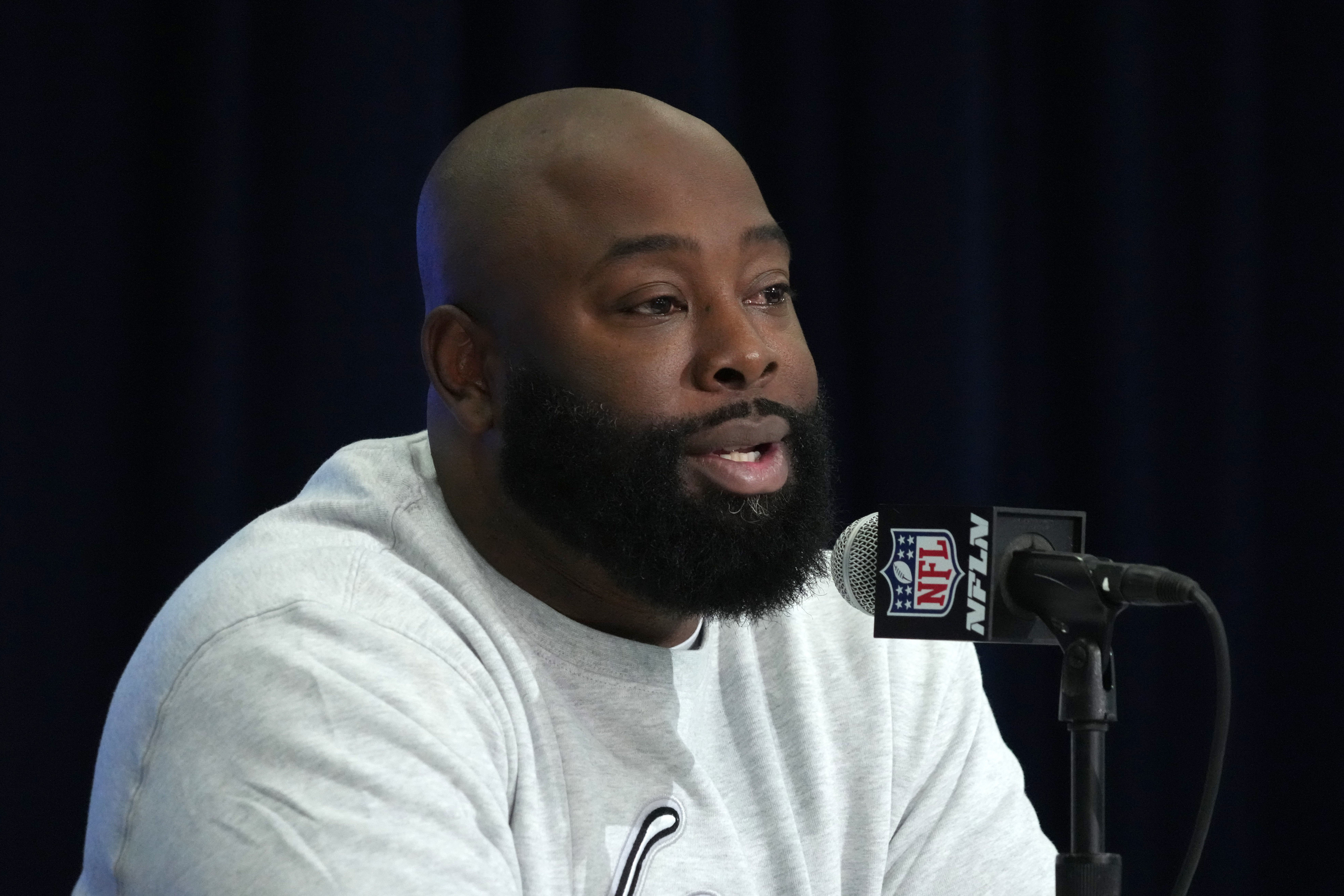 Feb 27, 2024; Indianapolis, IN, USA; Tennessee Titans general manager Ran Carthon speaks during a press conference during the NFL Scouting Combine at Indiana Convention Center.