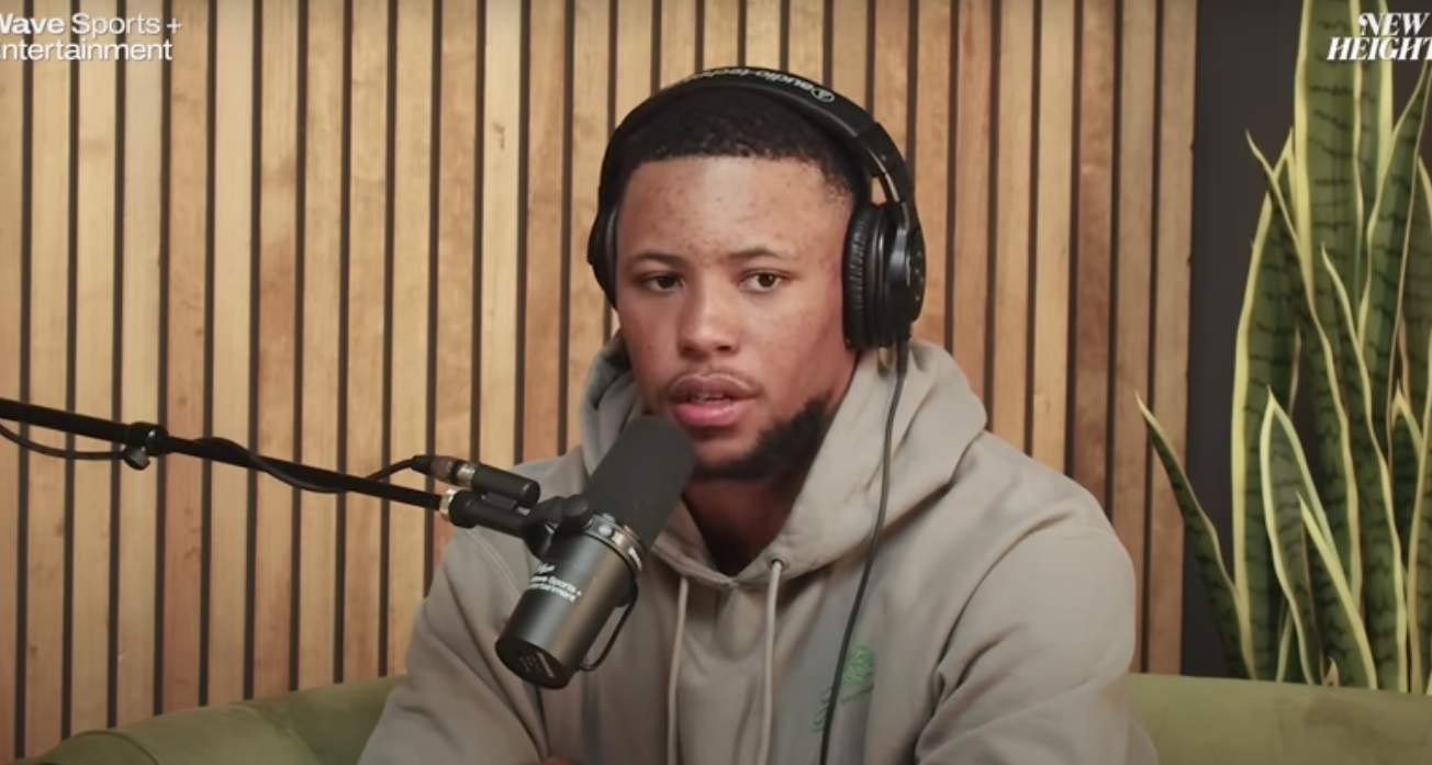 Philadelphia Eagles running back Saquon Barkley joins "New Heights" podcast.