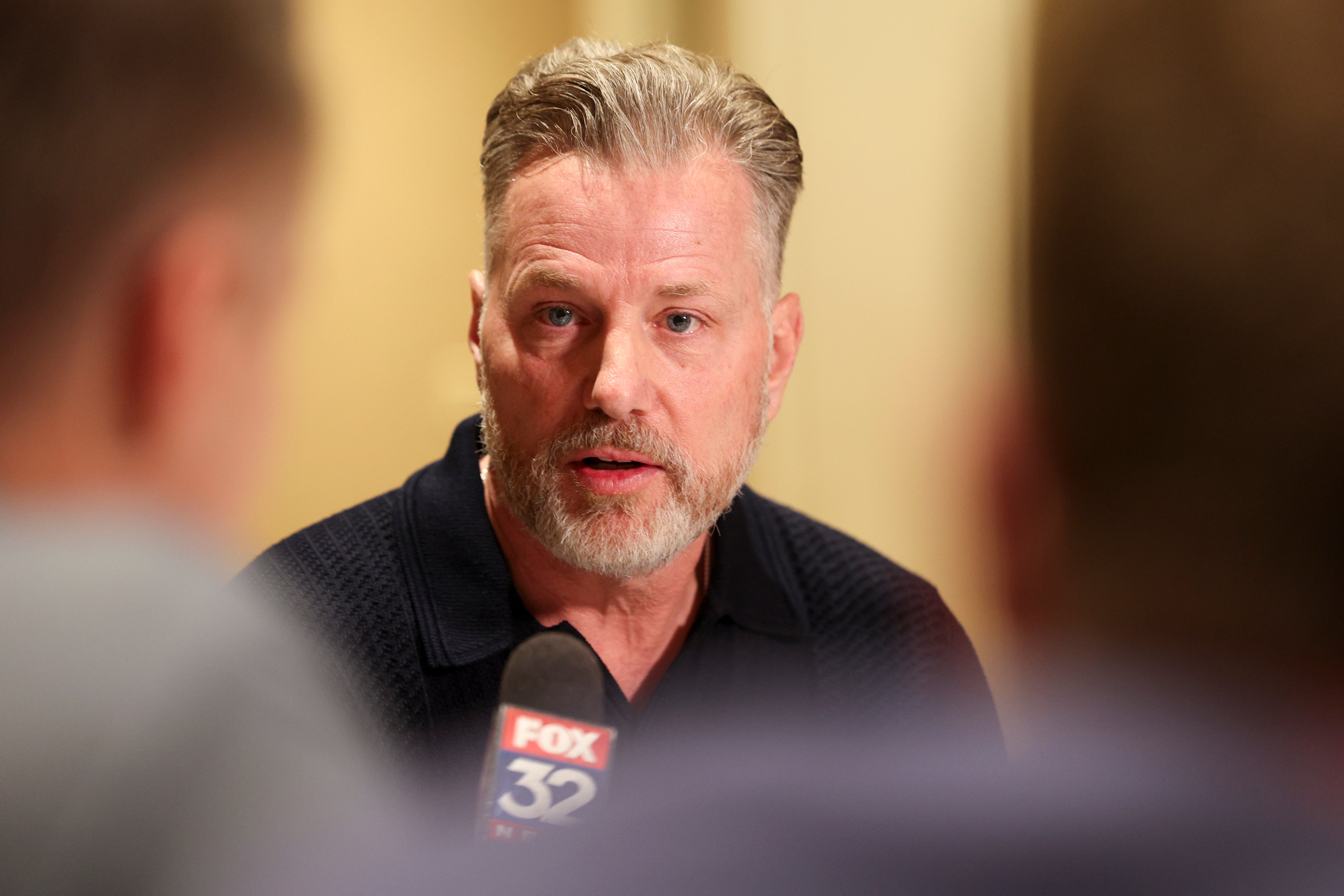 Mar 26, 2024; Orlando, FL, USA; Chicago Bears head coach Matt Eberflus speaks to the media during the NFL annual league meetings at the JW Marriott.