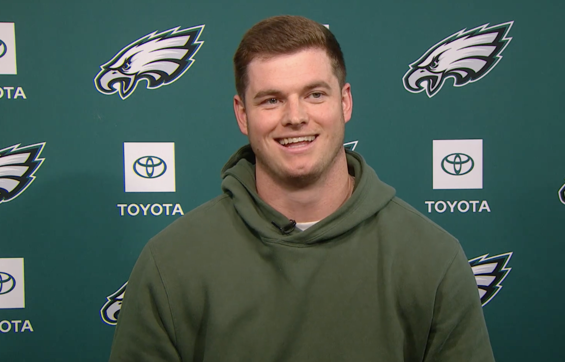 Philadelphia Eagles safety Reed Blankenship addresses the media after signing his contract extension.