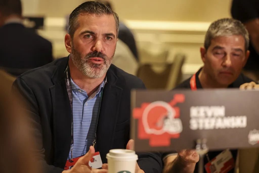 Cleveland Browns Head coach Kevin Stefanski talks to media during the NFL annual league meetings at the JW Marriott.