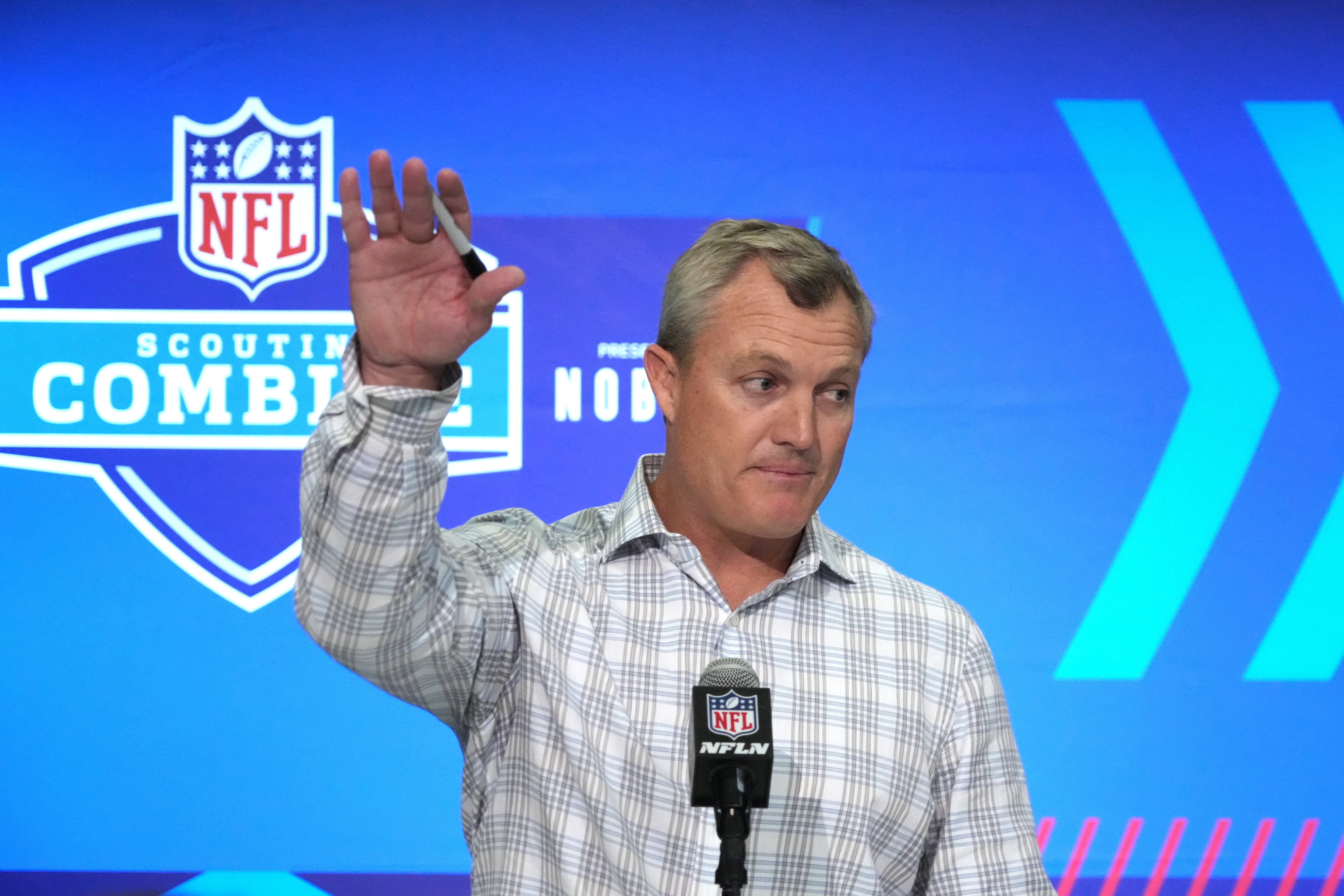 Feb 27, 2024; Indianapolis, IN, USA; San Francisco 49ers general manager John Lynch during the NFL Scouting Combine at Indiana Convention Center.