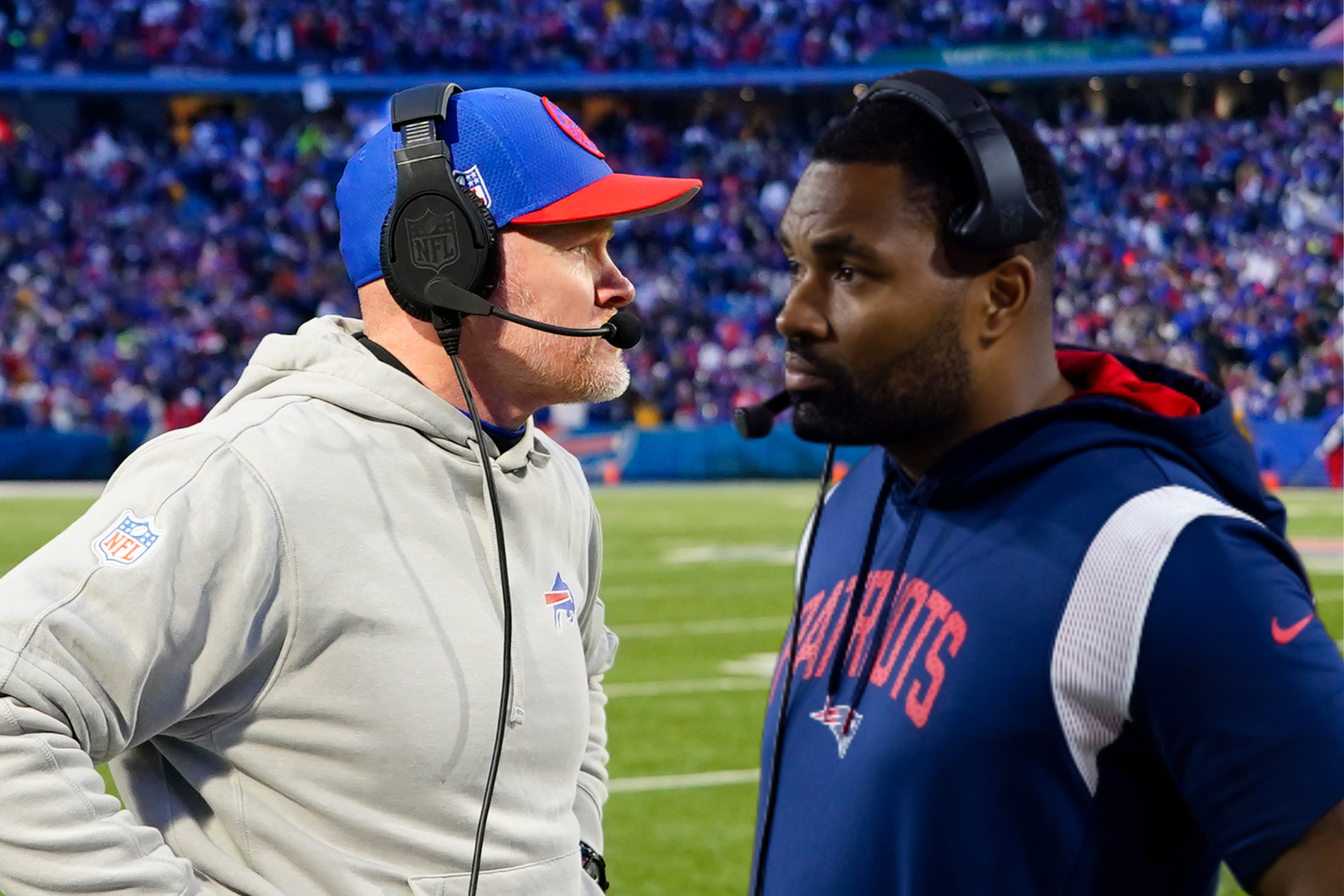 Buffalo Bills HC Sean McDermott, New England Patriots HC Jerod Mayo