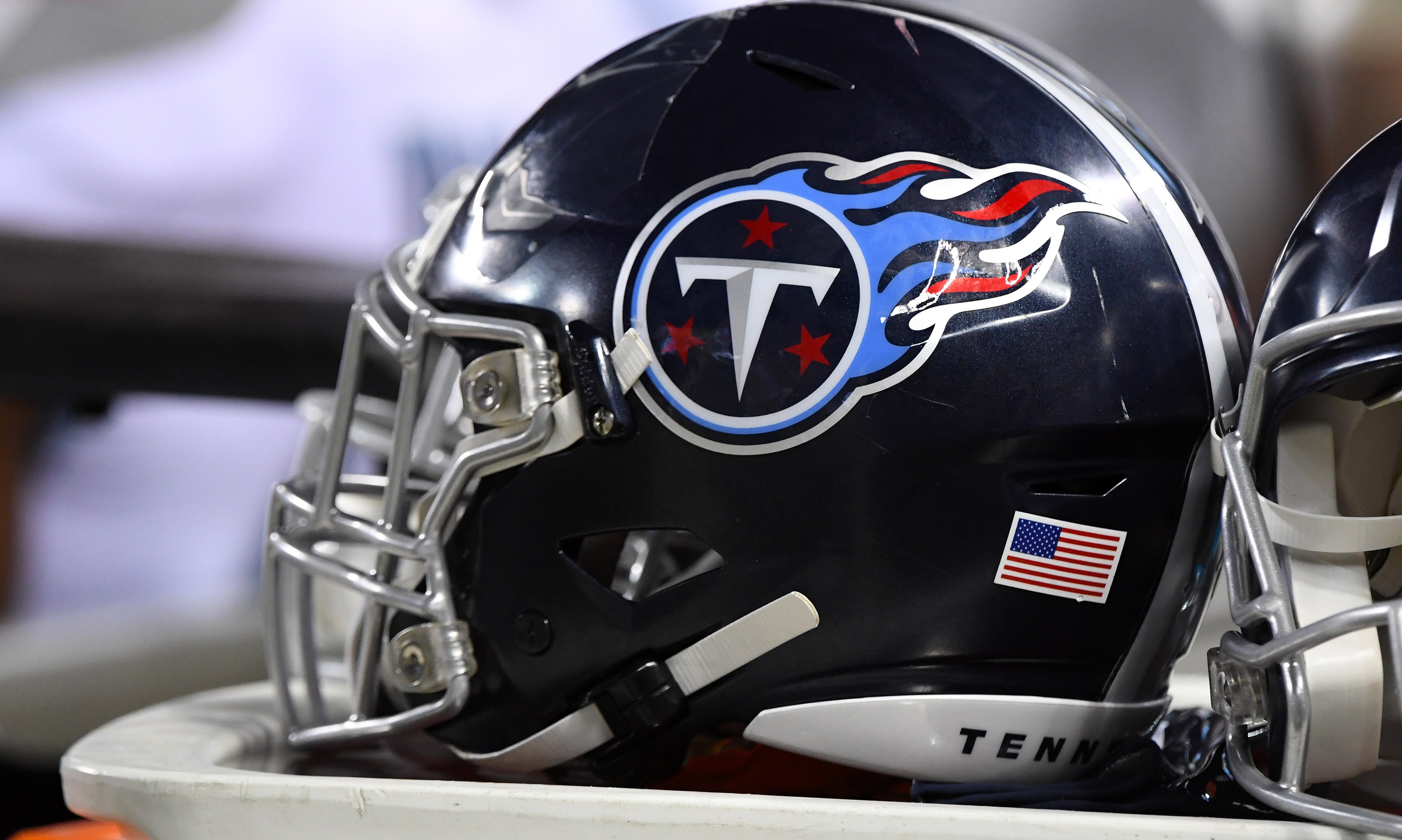 A detailed view of the Tennessee Titans helmet during the second half against the Chicago Bears at Soldier Field. Mike Dinovo-USA TODAY Sports