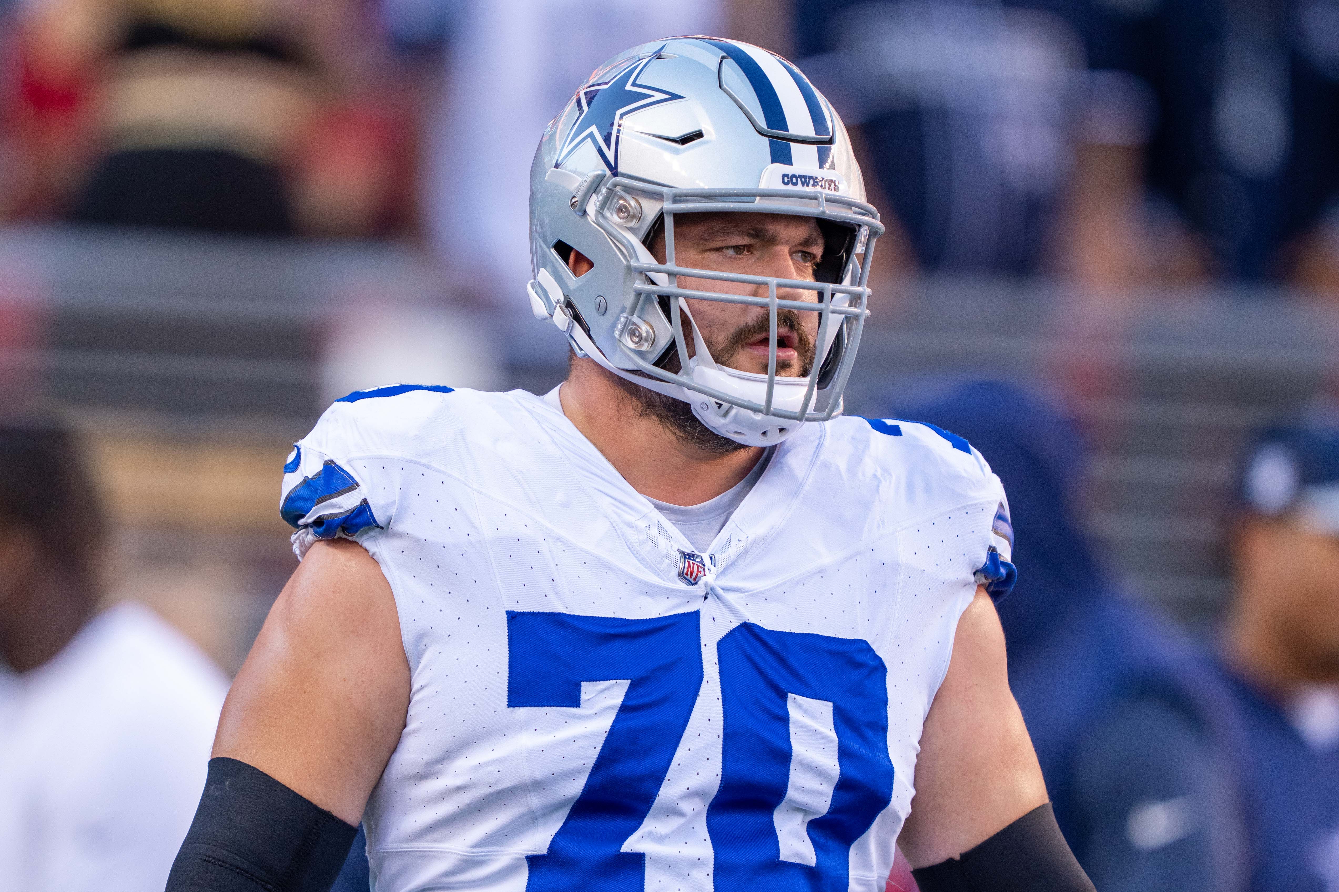 Dallas Cowboys guard Zack Martin (70) warms up before the game against the San Francisco 49ers at Levi's Stadium.