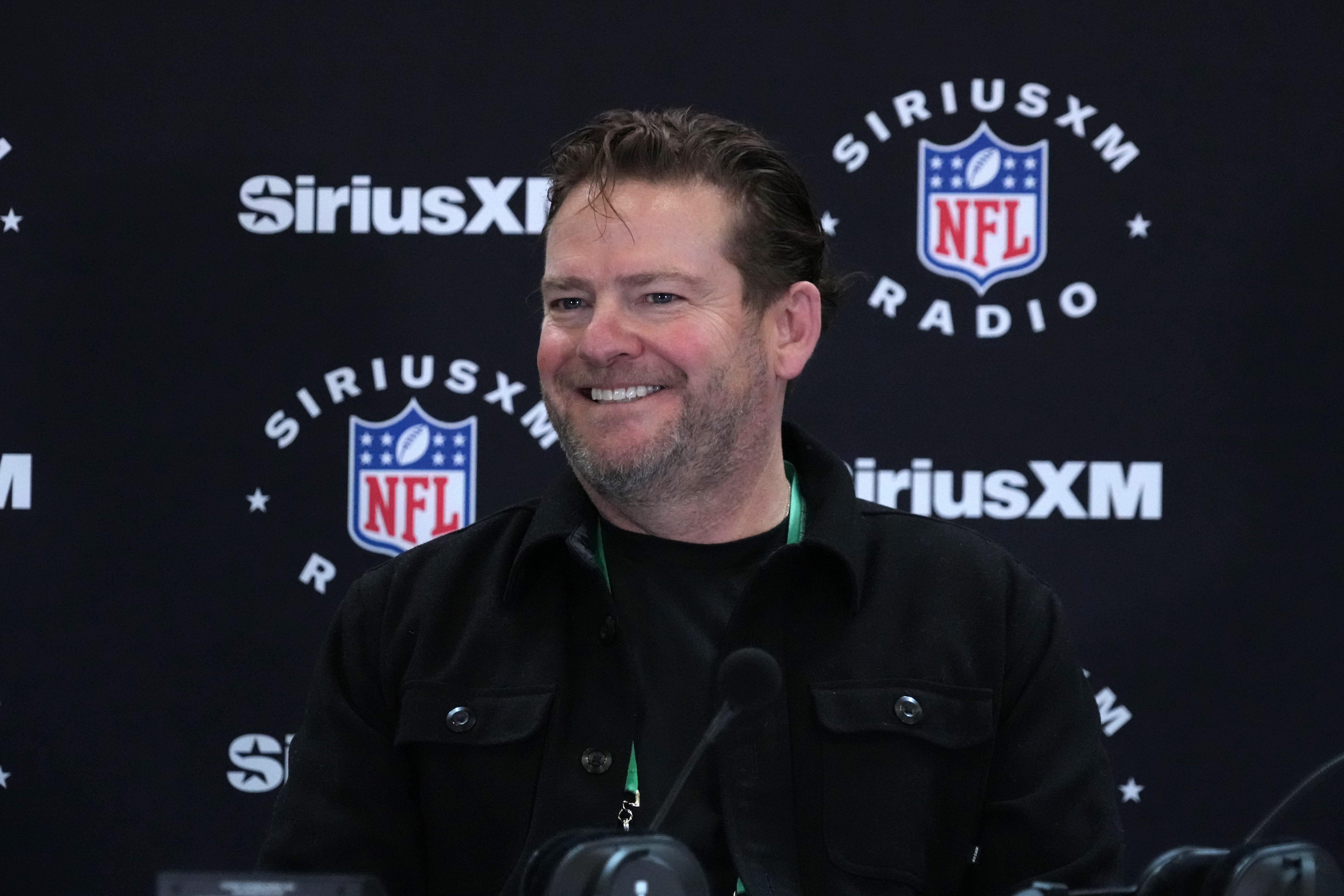 Feb 27, 2024; Indianapolis, IN, USA; Seattle Seahawks general manager John Schneider on the SiriusXM radio set at the NFL Scouting Combine at Indiana Convention Center.