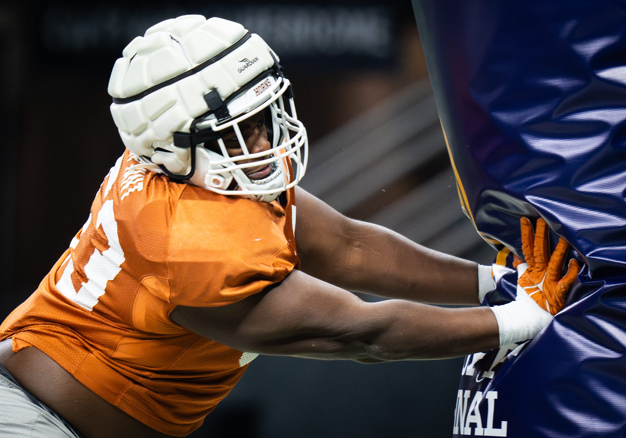 Texas defensive lineman T'Vondre Sweat (93) attends practice in Caesars Superdome ahead of the Sugar Bowl in New Orleans, Louisiana, Dec. 28, 2023. The Texas Longhorns will take on the Washington Huskies in the College Football Playoff Semi-Finals on January 1.