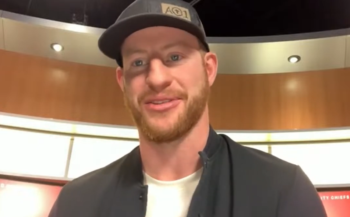 Carson Wentz speaks to Chiefs media members.