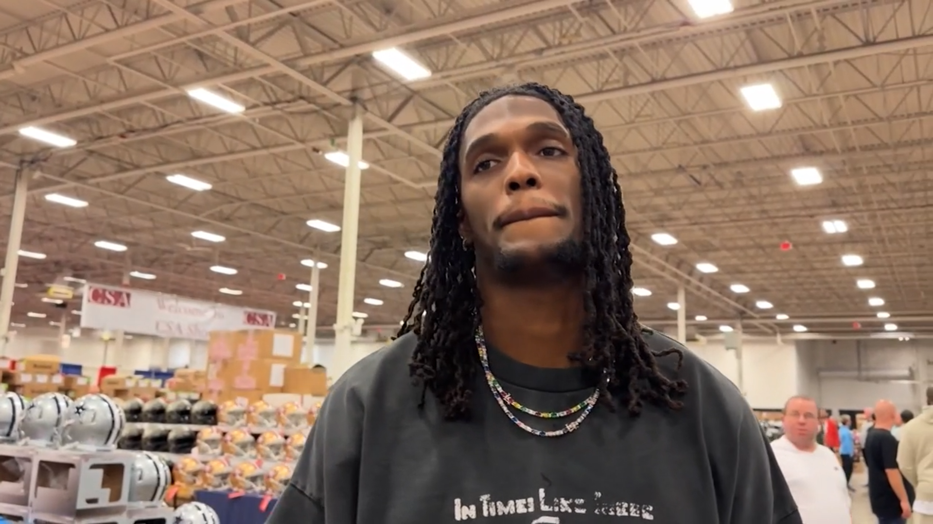 Dallas Cowboys WR CeeDee Lamb talks to a reporter about the 2024 NFL seasons.