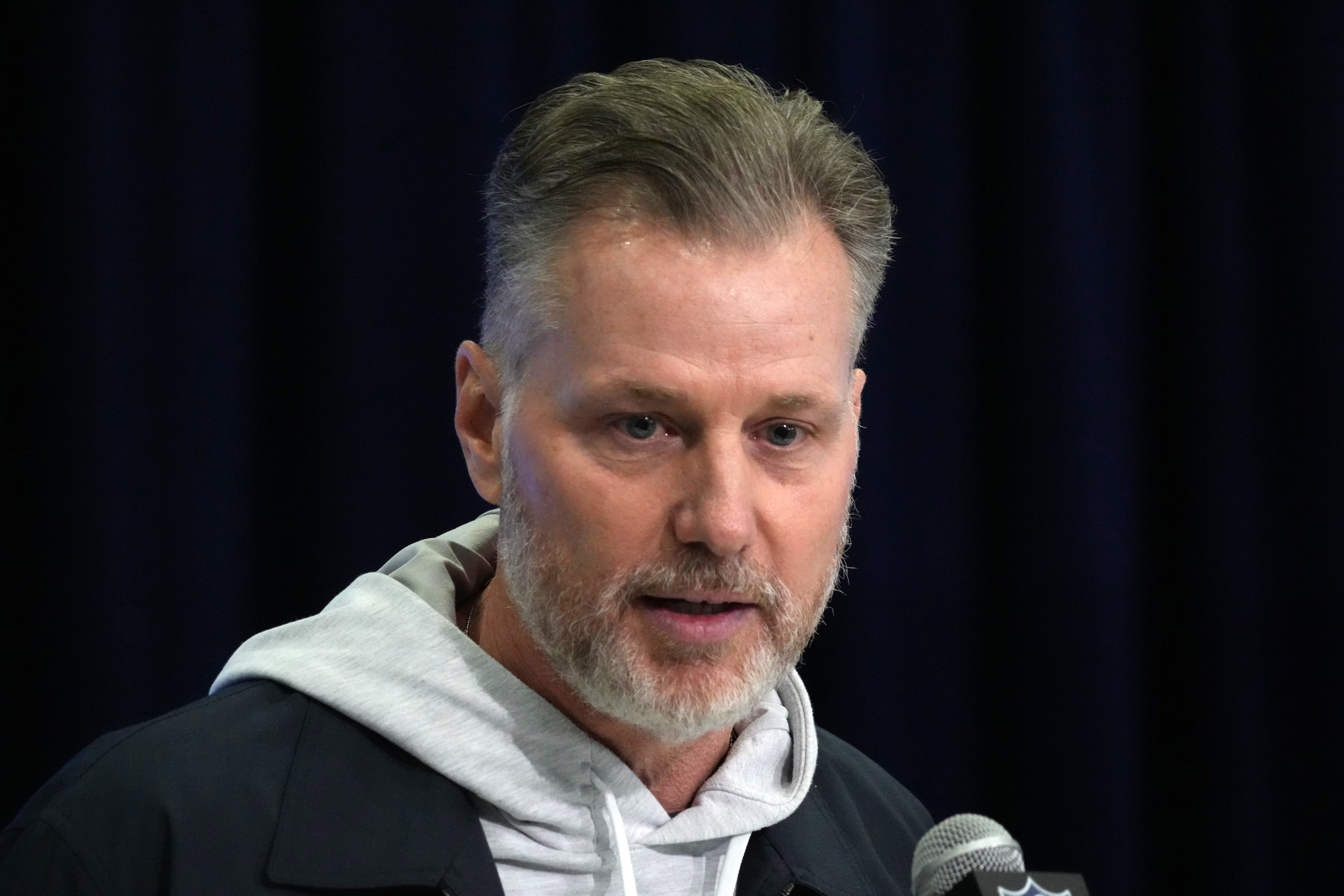 Feb 27, 2024; Indianapolis, IN, USA; Chicago Bears coach Matt Eberflus speaks during a press conference during the NFL Scouting Combine at Indiana Convention Center.
