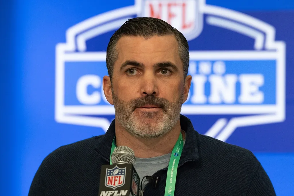 Cleveland Browns head coach Kevin Stefanski talks to the media at the 2024 NFL Combine at Indiana Convention Center.