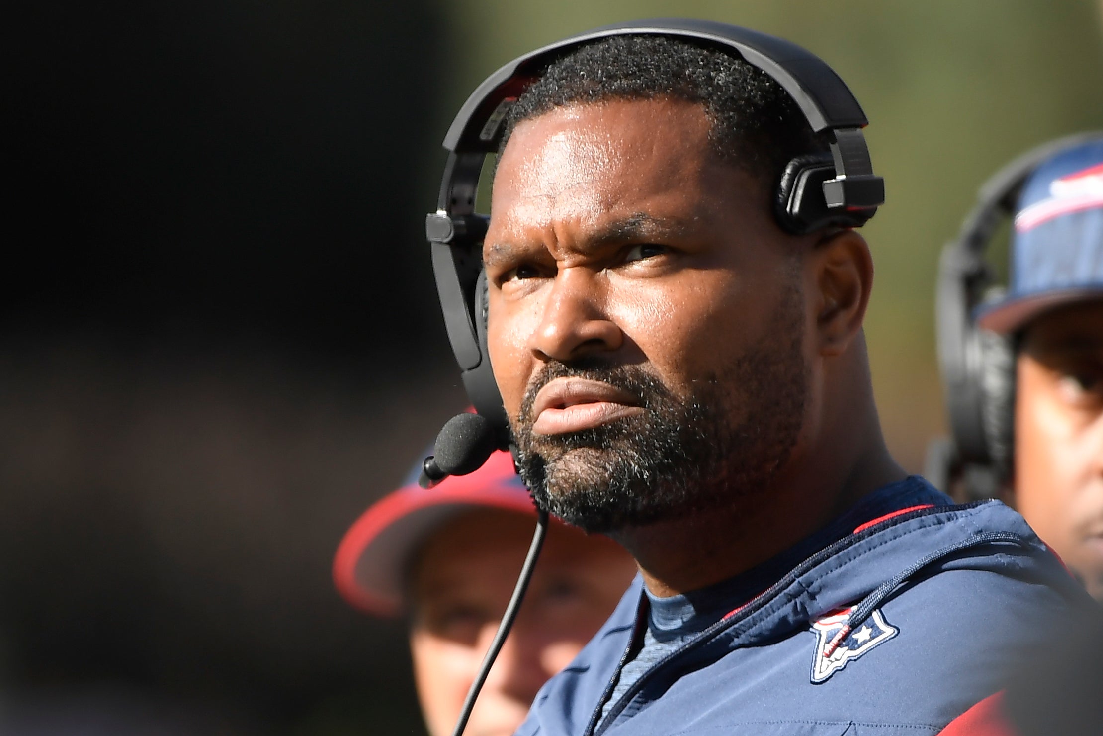 Oct 8, 2023; Foxborough, Massachusetts, USA; New England Patriots linebackers coach Jerod Mayo during the second half against the New Orleans Saints at Gillette Stadium