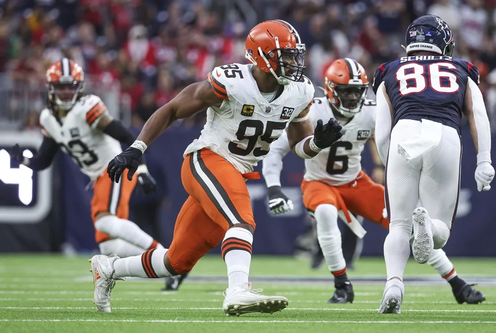 Cleveland Browns defensive end Myles Garrett (95) in action during the game against the Houston Texans at NRG Stadium.