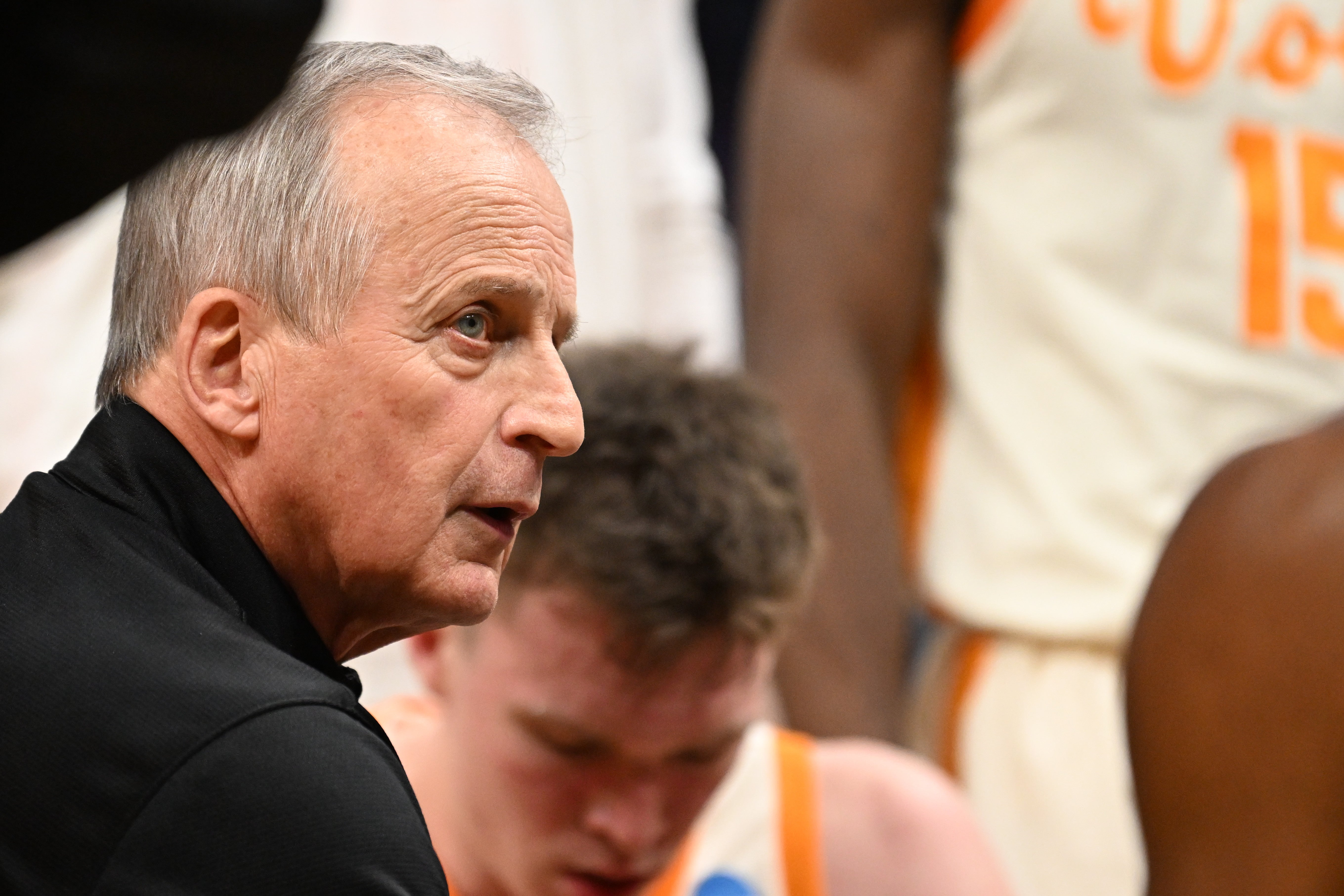 Mar 29, 2024; Detroit, MN, USA; Tennessee Volunteers head coach Rick Barnes coaches in the first half against the Creighton Bluejays during the NCAA Tournament Midwest Regional at Little Caesars Arena.