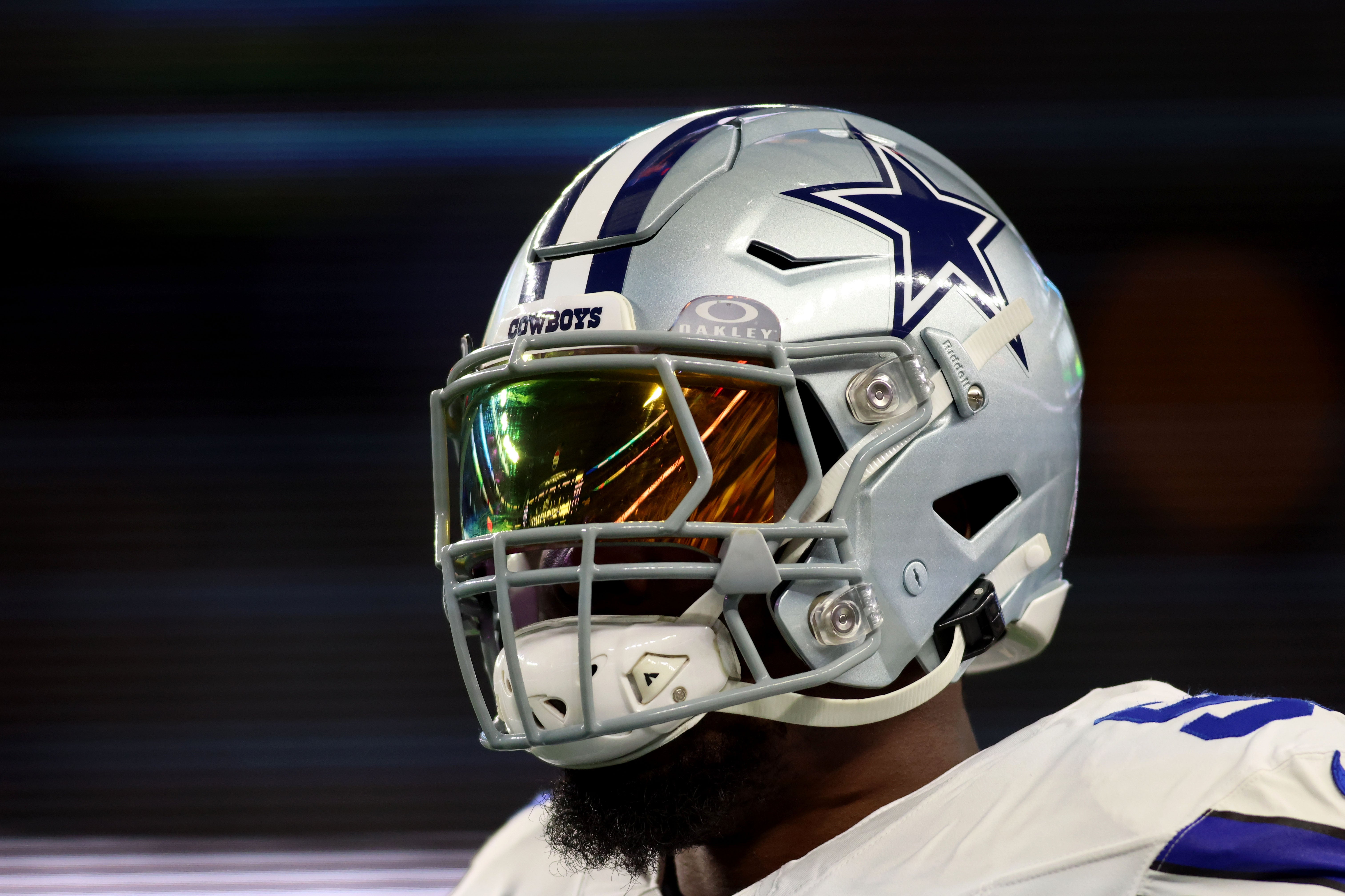 Dallas Cowboys defensive end DeMarcus Lawrence (90) practices before the 2024 NFC wild card game against the Green Bay Packers at AT&T Stadium.