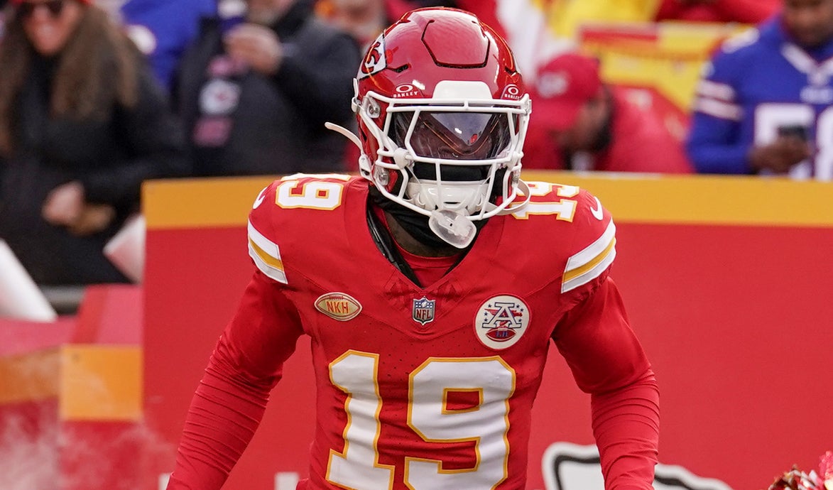 Dec 10, 2023; Kansas City, Missouri, USA; Kansas City Chiefs wide receiver Kadarius Toney (19) is introduced against the Buffalo Bills prior to a game at GEHA Field at Arrowhead Stadium.
