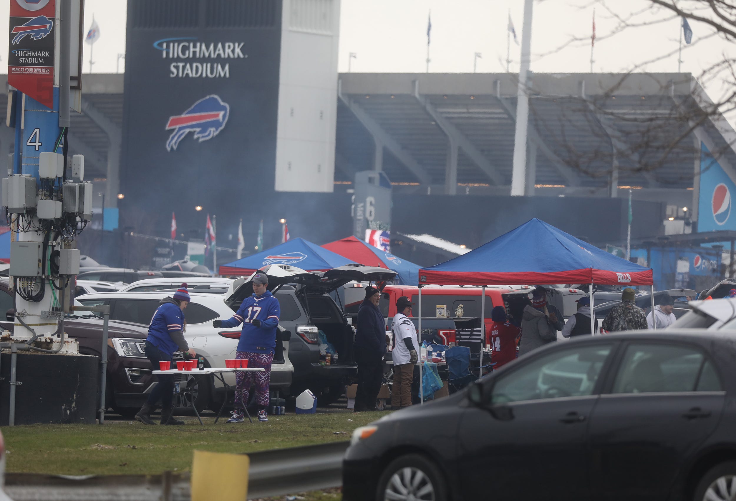 Fans tailgate in the parking lot close to Highmark Stadium in Orchard Park on Jan. 22. Tailgate From Afar Highmark Stadium