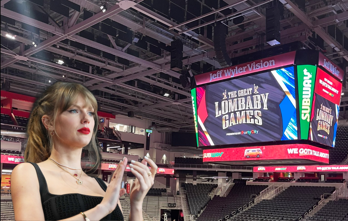 A photo inside Fifth-Third Arena at the University of Cincinnati for the New Heights live show with Jason and Travis Kelce.