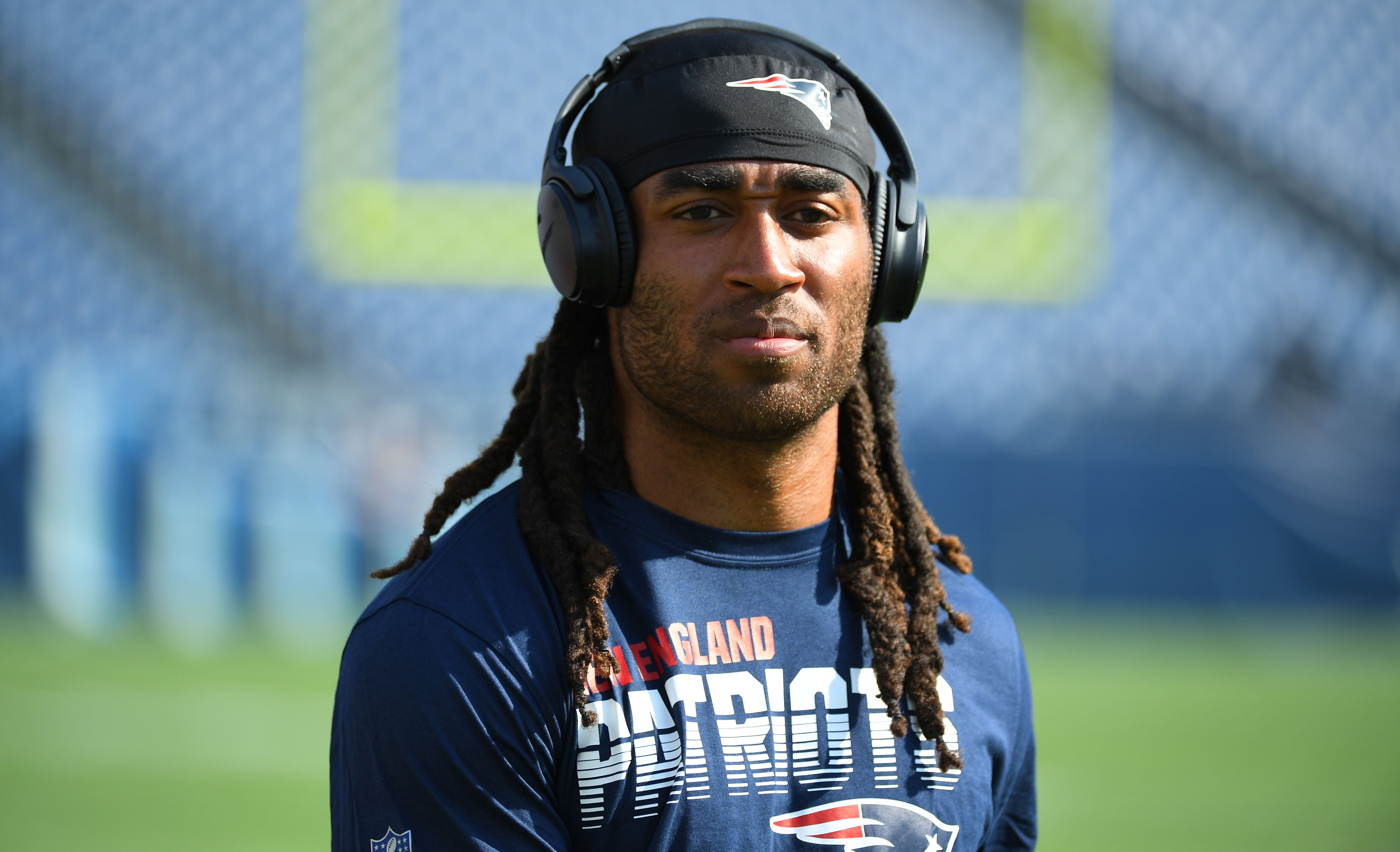 Aug 17, 2019; Nashville, TN, USA; New England Patriots cornerback Stephon Gilmore (24) before the game against the Tennessee Titans at Nissan Stadium