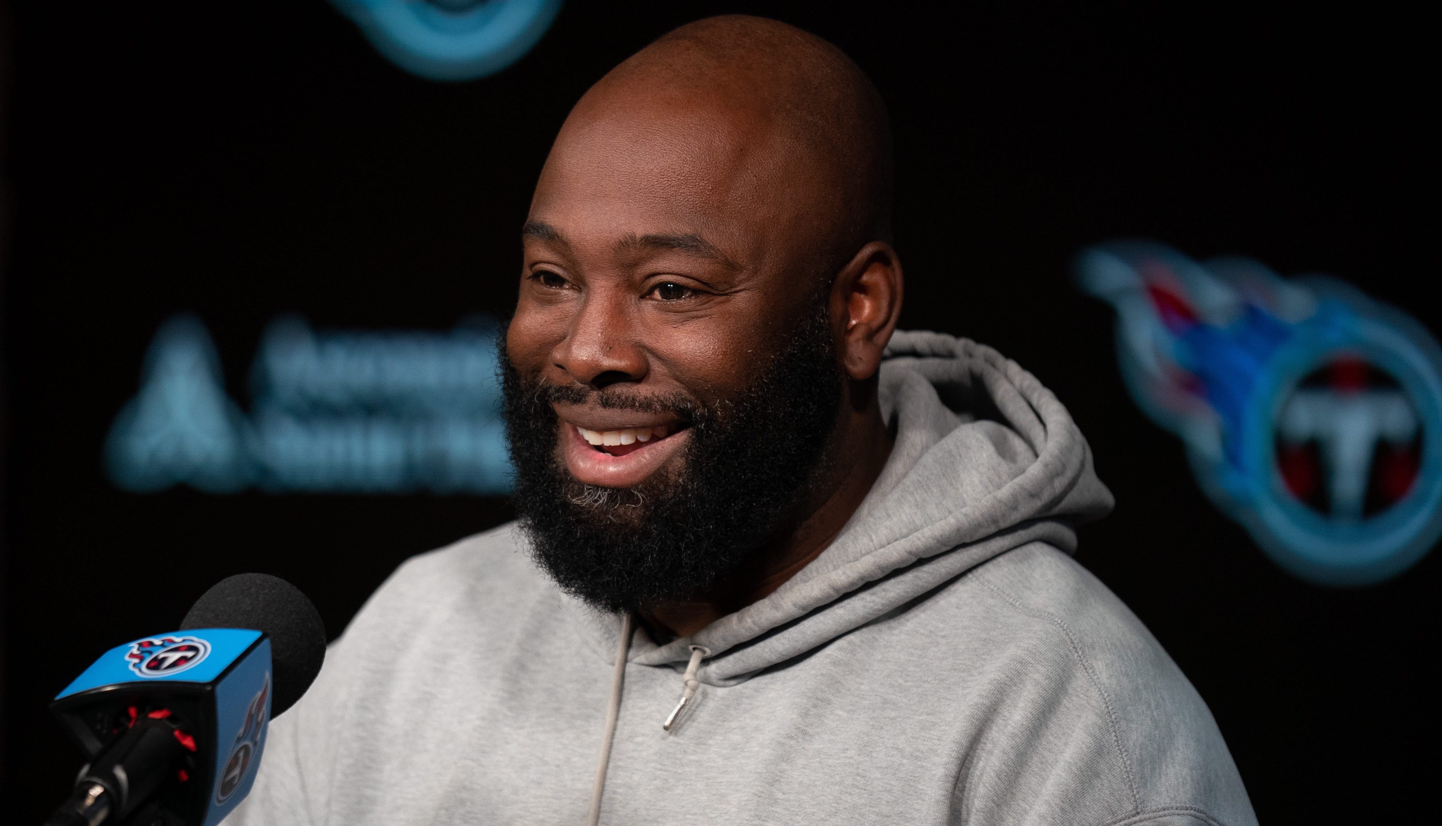 Tennessee Titans General Manager Ran Carthon fields questions at a press conference at Ascension Saint Thomas Sports Park Tuesday morning, April 2, 2024 Denny Simmons / The Tennessean-USA TODAY NETWORK