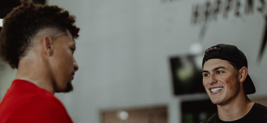 Screenshot of Louis Rees-Zammit speaking to Patrick Mahomes