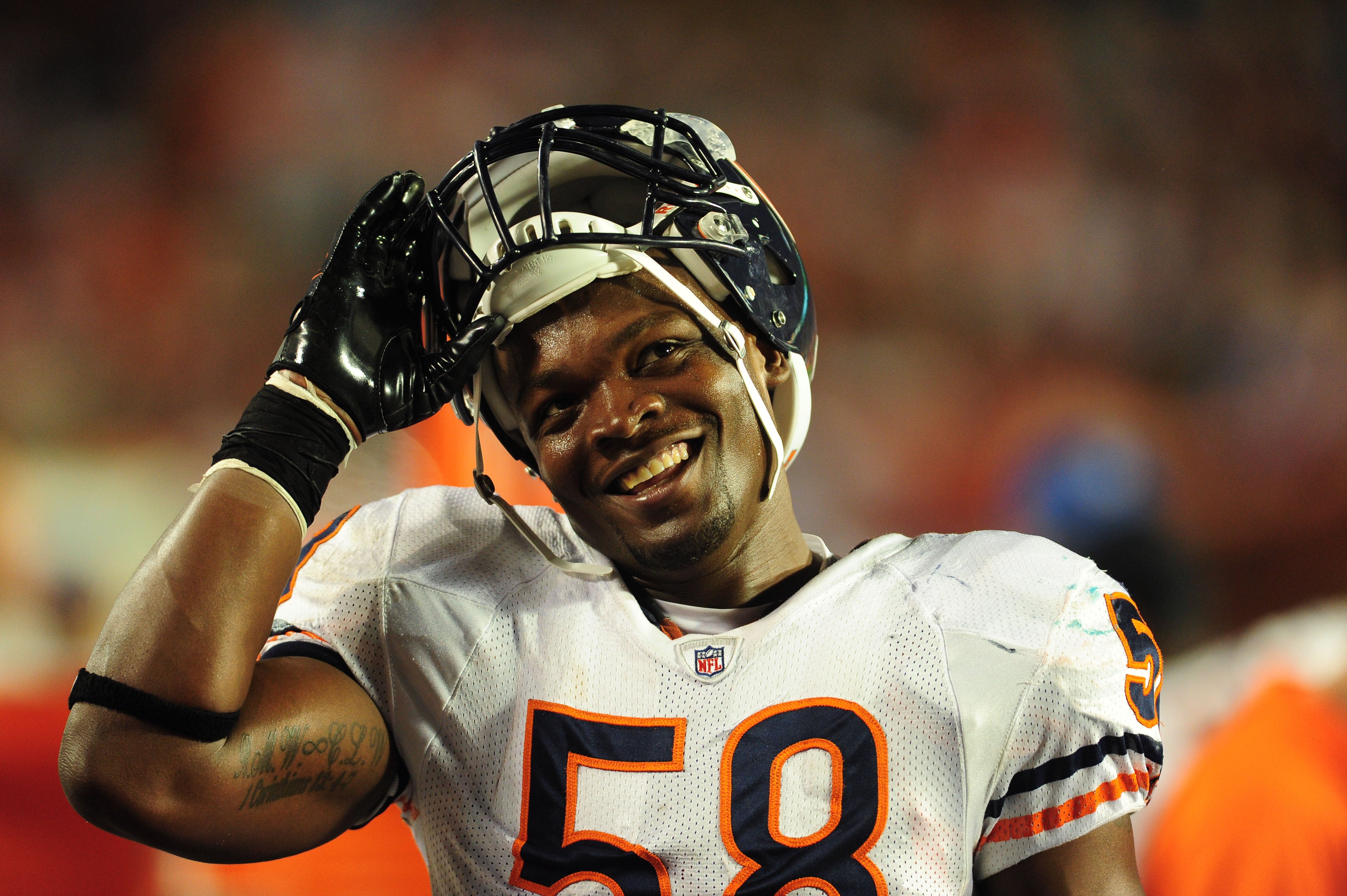 Nov. 18, 2010; Miami, FL, USA; Chicago Bears linebacker Rod Wilson against the Miami Dolphins at Sun Life Stadium. The Bears defeated the Dolphins 16-0.