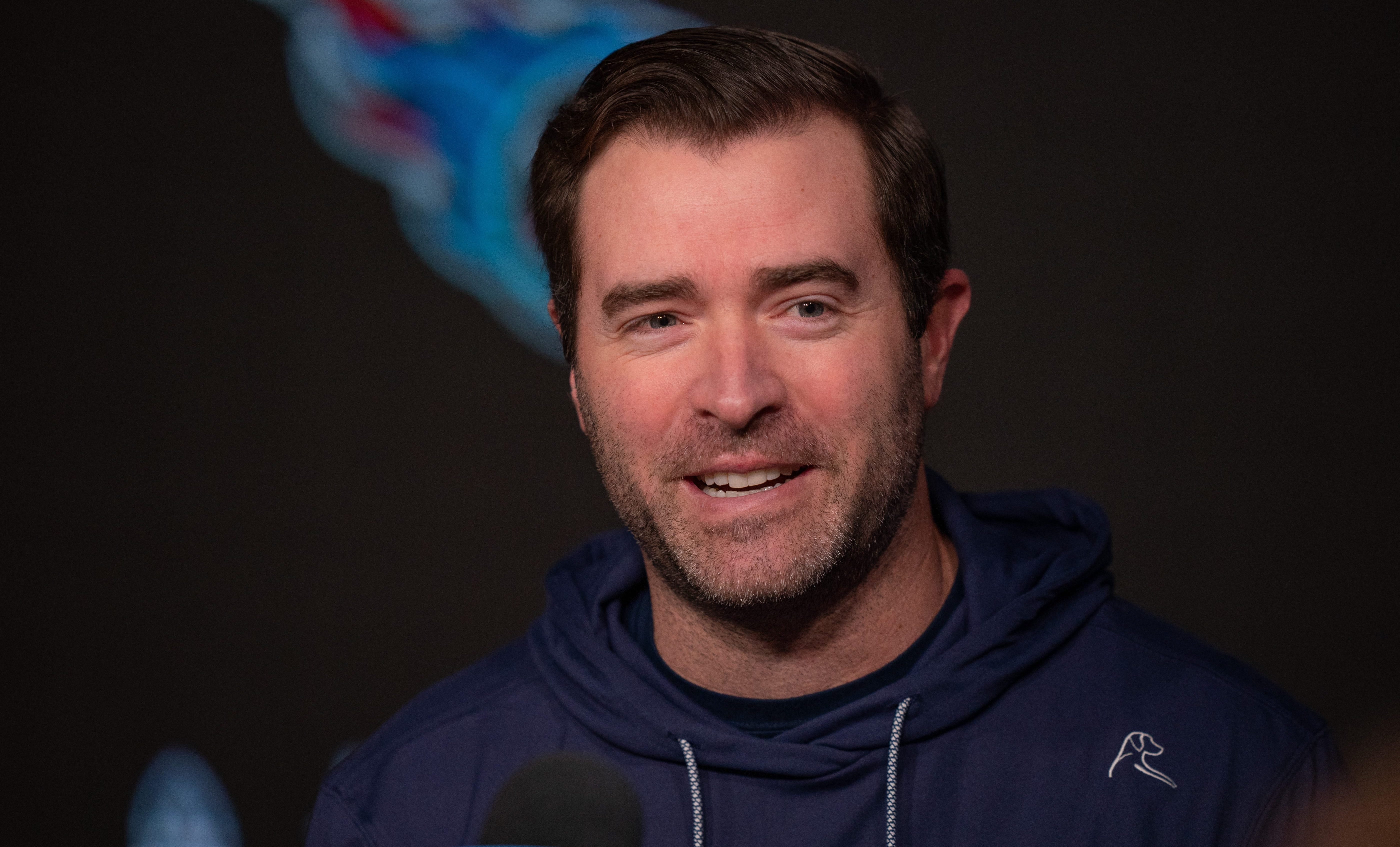 Tennessee Titans Head Coach Brian Callahan fields questions at Ascension Saint Thomas Sports Park in Nashville, Tenn., Wednesday, Feb. 14, 2024 Denny Simmons / The Tennessean-USA TODAY NETWORK