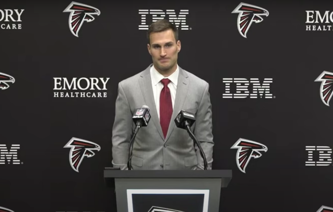 Kirk Cousins speaks during his opening press conference with the Atlanta Falcons.
