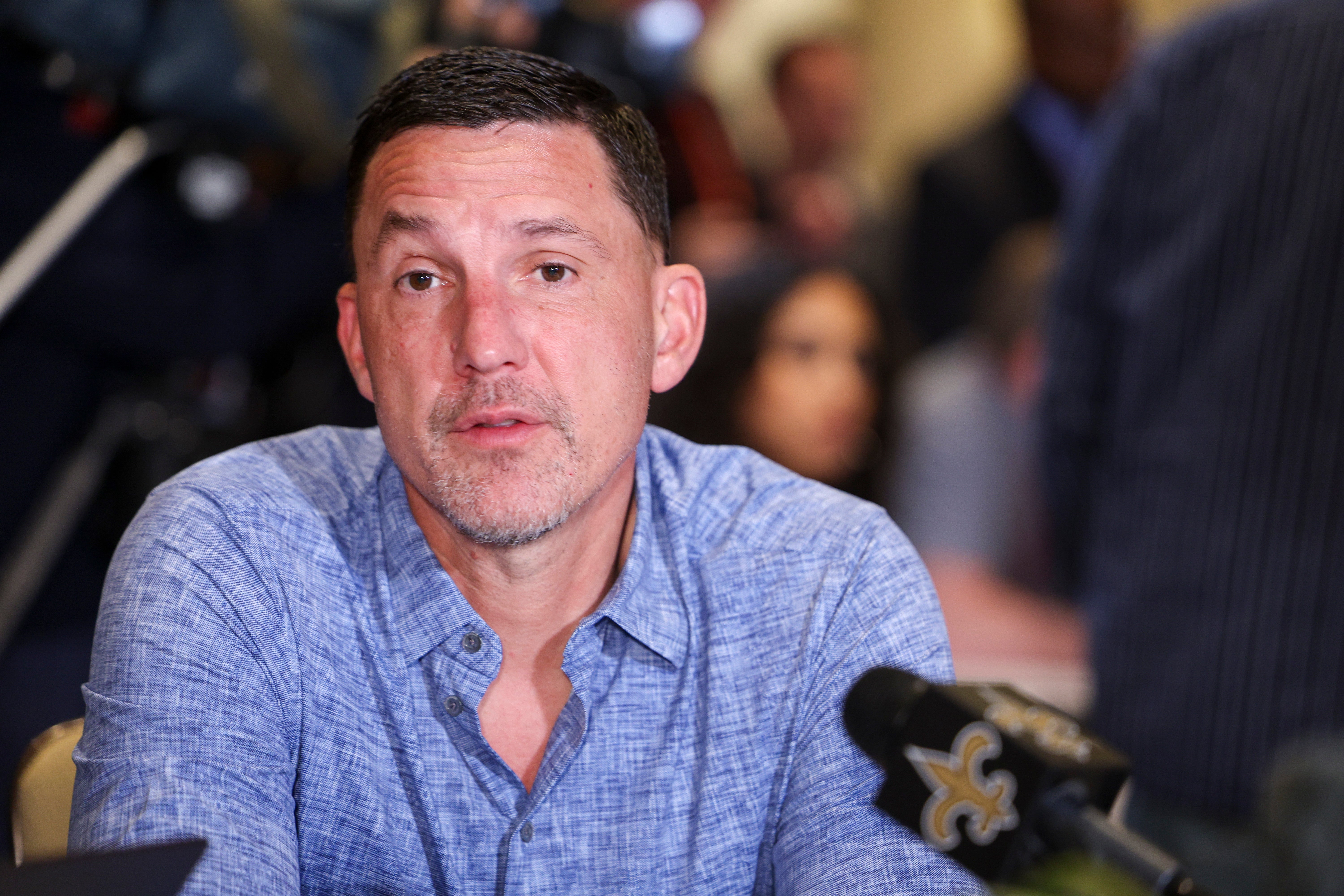 Mar 26, 2024; Orlando, FL, USA; New Orleans Saints head coach Dennis Allen speaks to media during the NFL annual league meetings at the JW Marriott.
