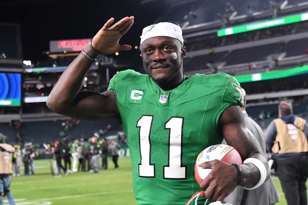 Philadelphia Eagles wide receiver A.J. Brown (11) walks off the field after win against the Miami Dolphins at Lincoln Financial Field.