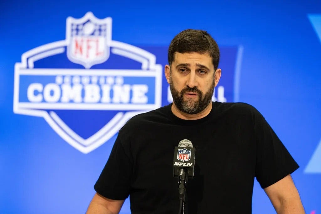 Philadelphia Eagles head coach Nick Sirianni talks to the media at the 2024 NFL Combine at Indiana Convention Center.