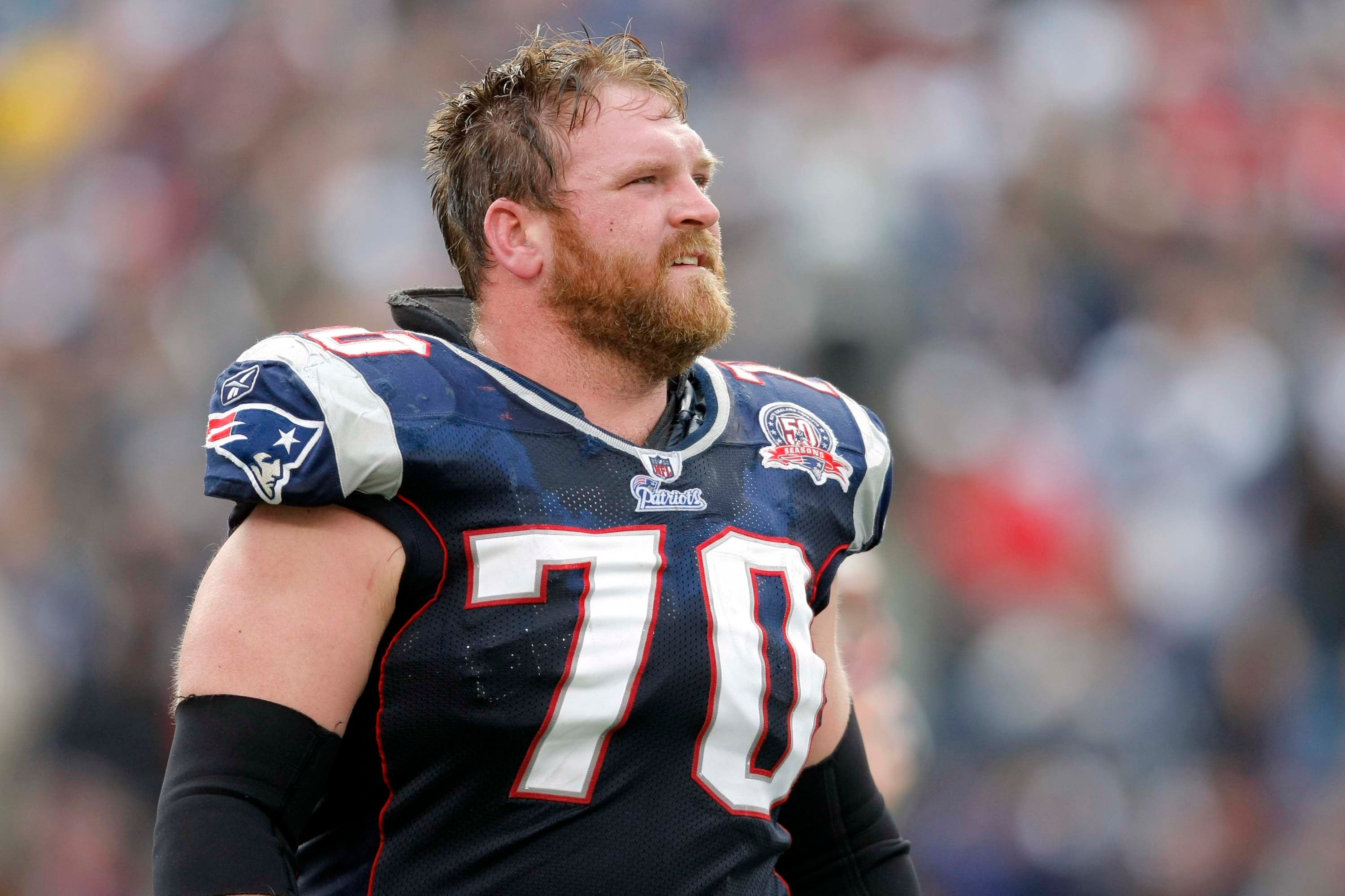 Dec 27, 2009; Foxborough, MA, USA; New England Patriots guard Logan Mankins (70) heads to the sideline as they take on the Jacksonville Jaguars during the second quarter at Gillette Stadium. The Patriots defeated the Jaguars 35-7.