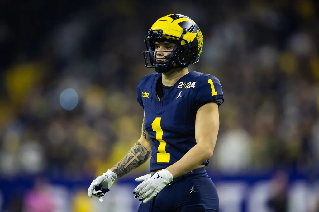 Championship-Washington at Michigan Michigan Wolverines wide receiver Roman Wilson (1) against the Washington Huskies during the 2024 College Football Playoff national championship game at NRG Stadium.