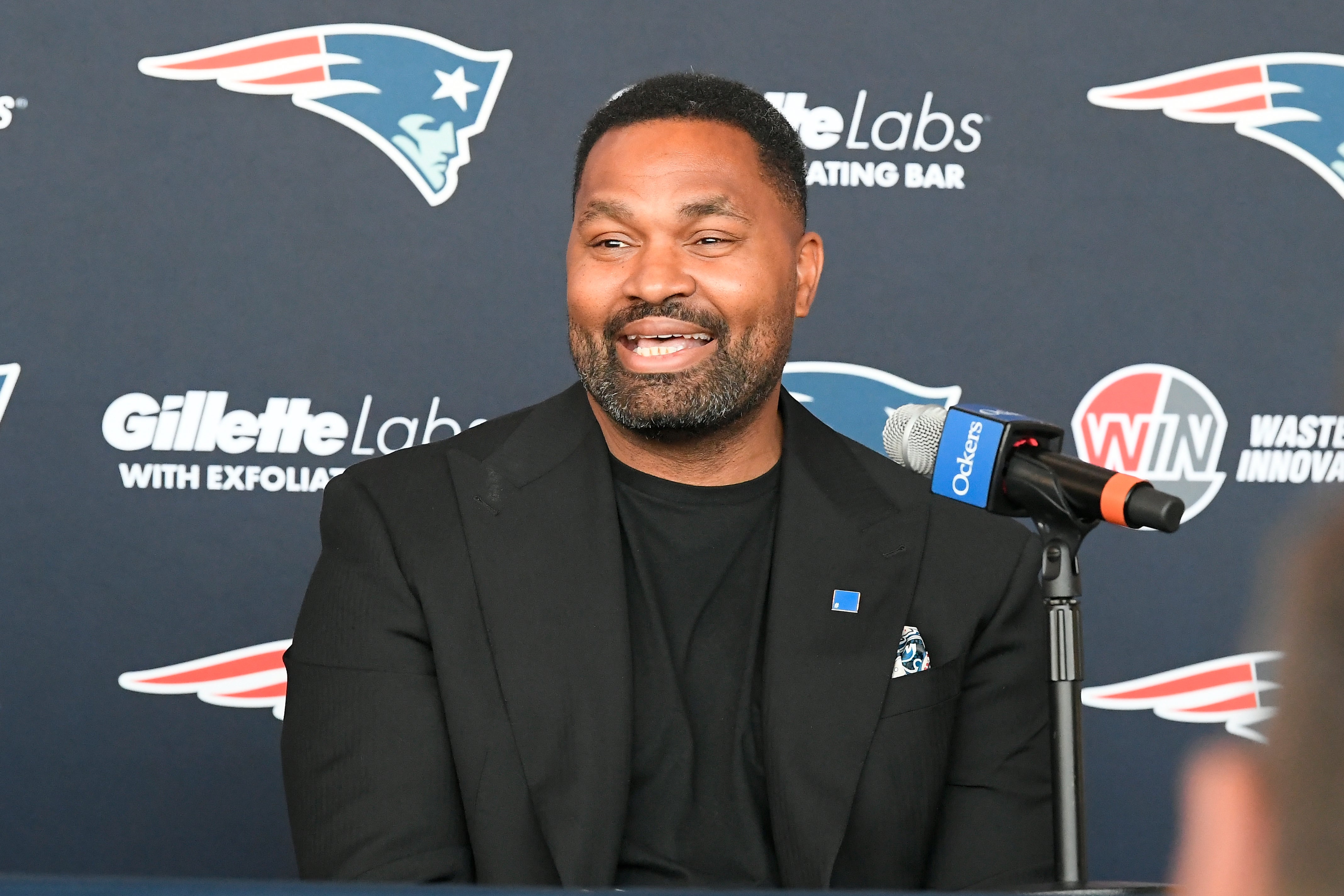 Jan 17, 2024; Foxborough, MA, USA; New England Patriots head coach Jerod Mayo addresses media at a press conference announcing his hiring as the team's head coach at a press conference at Gillette Stadium