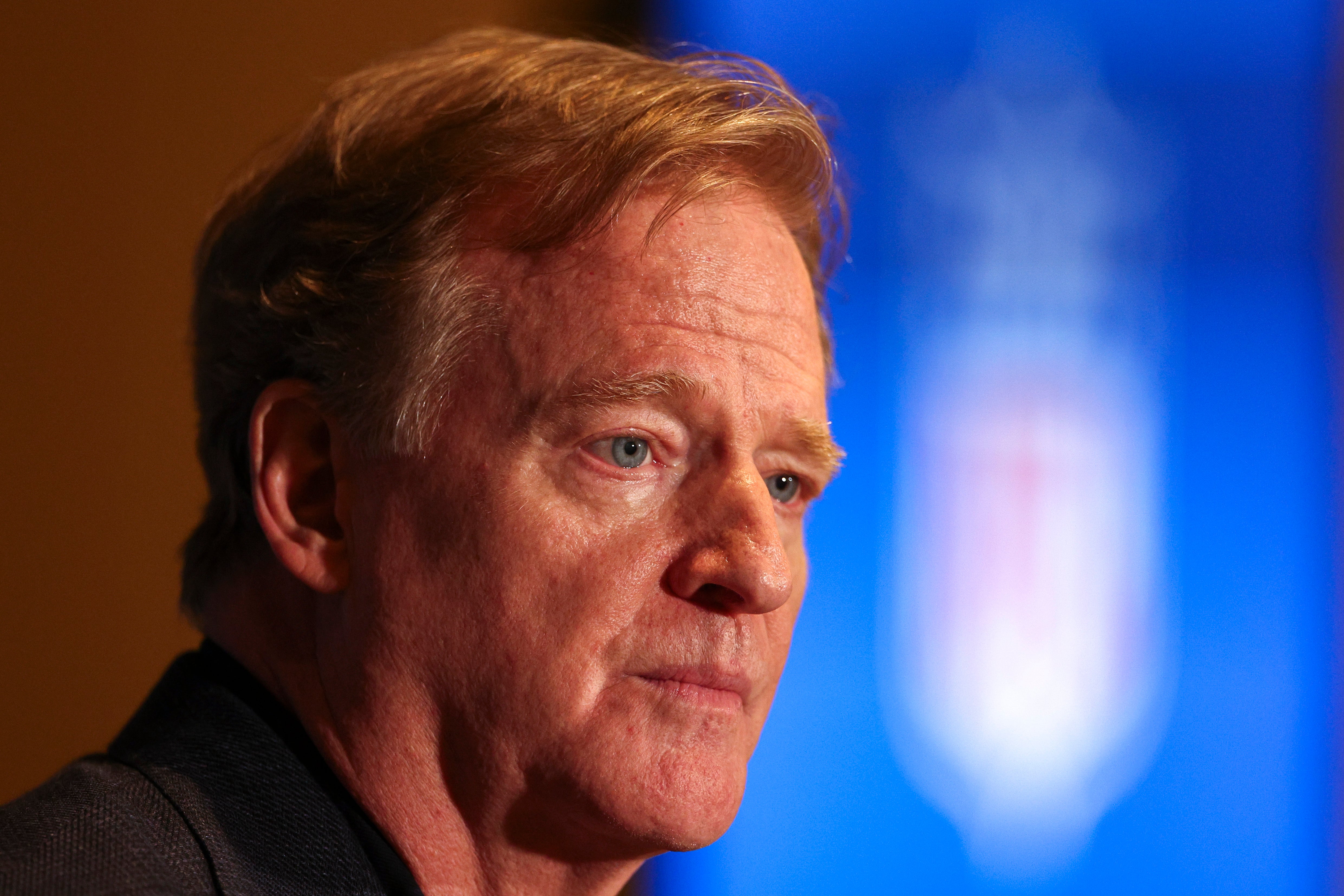 Mar 26, 2024; Orlando, FL, USA; NFL Commissioner Roger Goodell speaks to media during the annual league meetings at the JW Marriott.