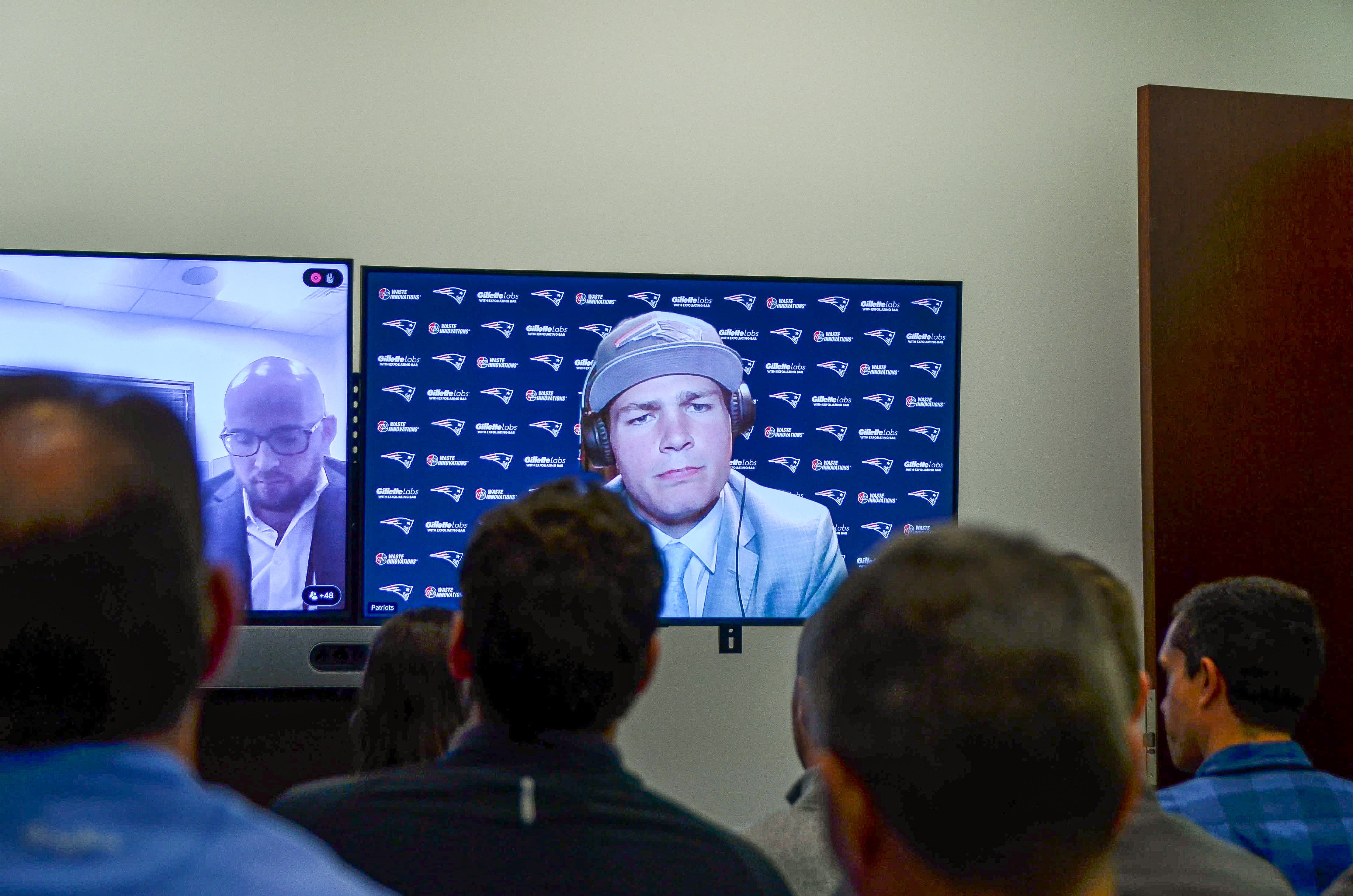 Drake Maye speaks with reporters after getting drafted by the Patriots with the No. 3 overall pick