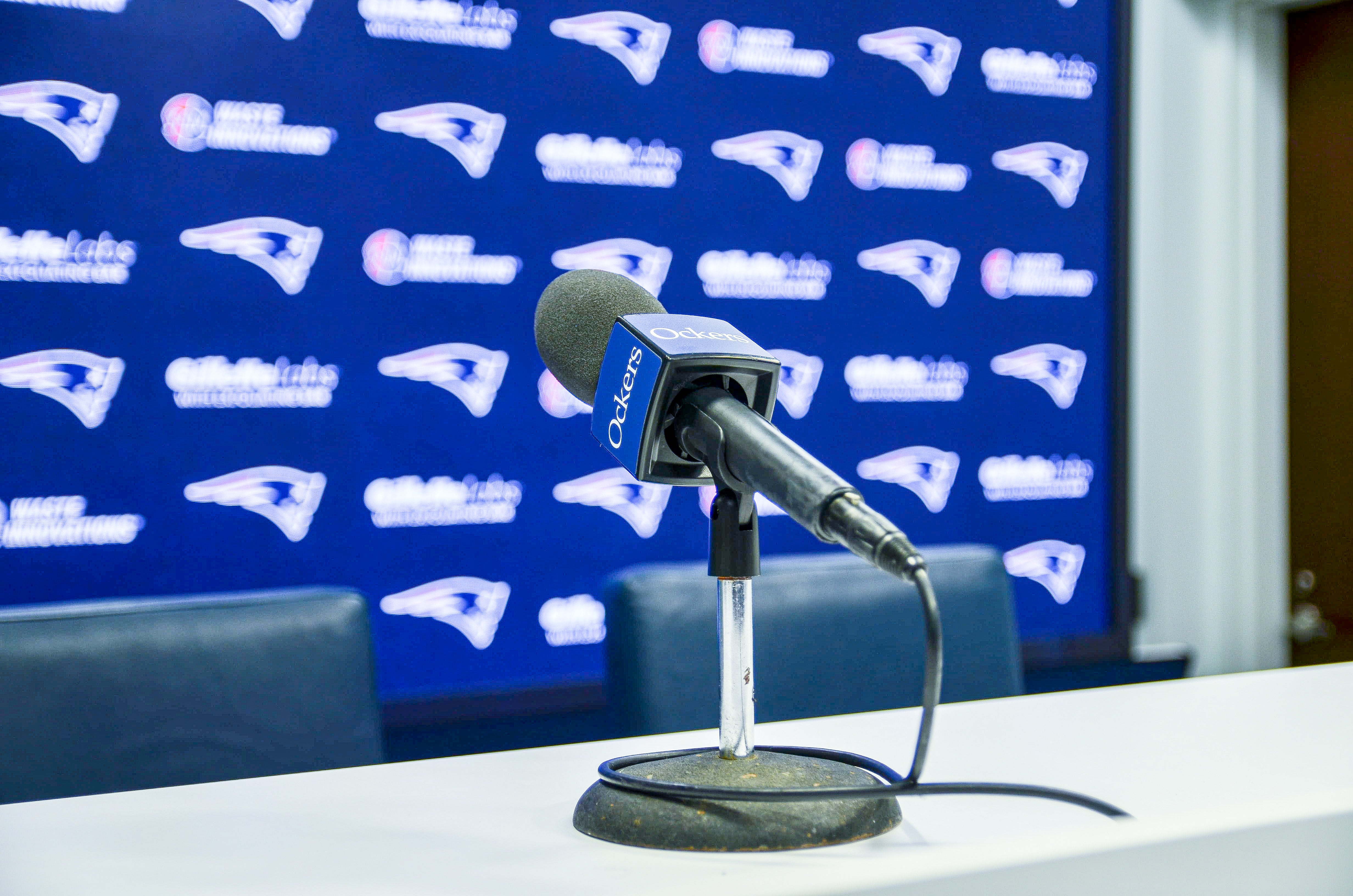New England Patriots microphone stock photo