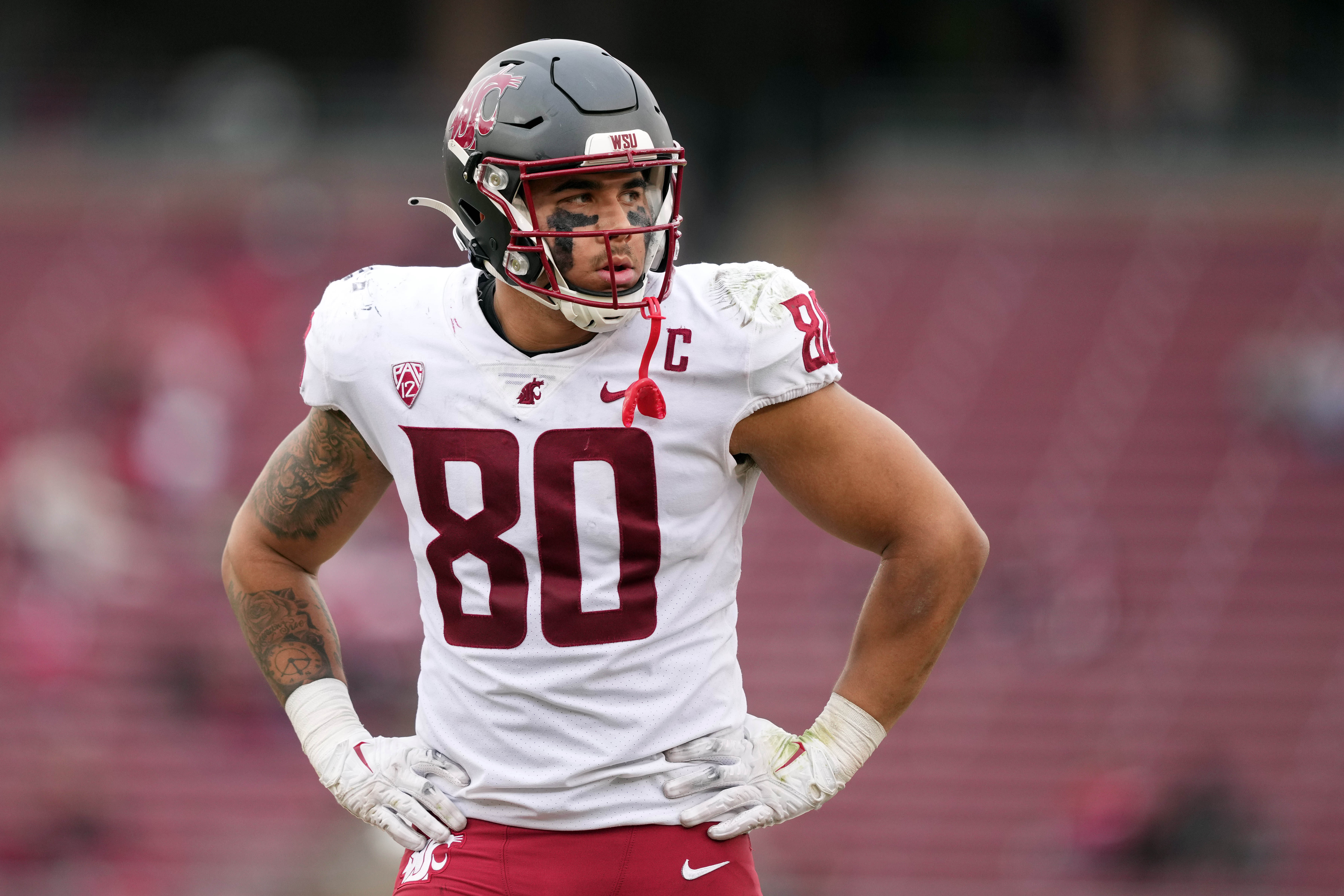 Nov 5, 2022; Stanford, California, USA; Washington State Cougars defensive end Brennan Jackson (80) during the third quarter against the Stanford Cardinal at Stanford Stadium.