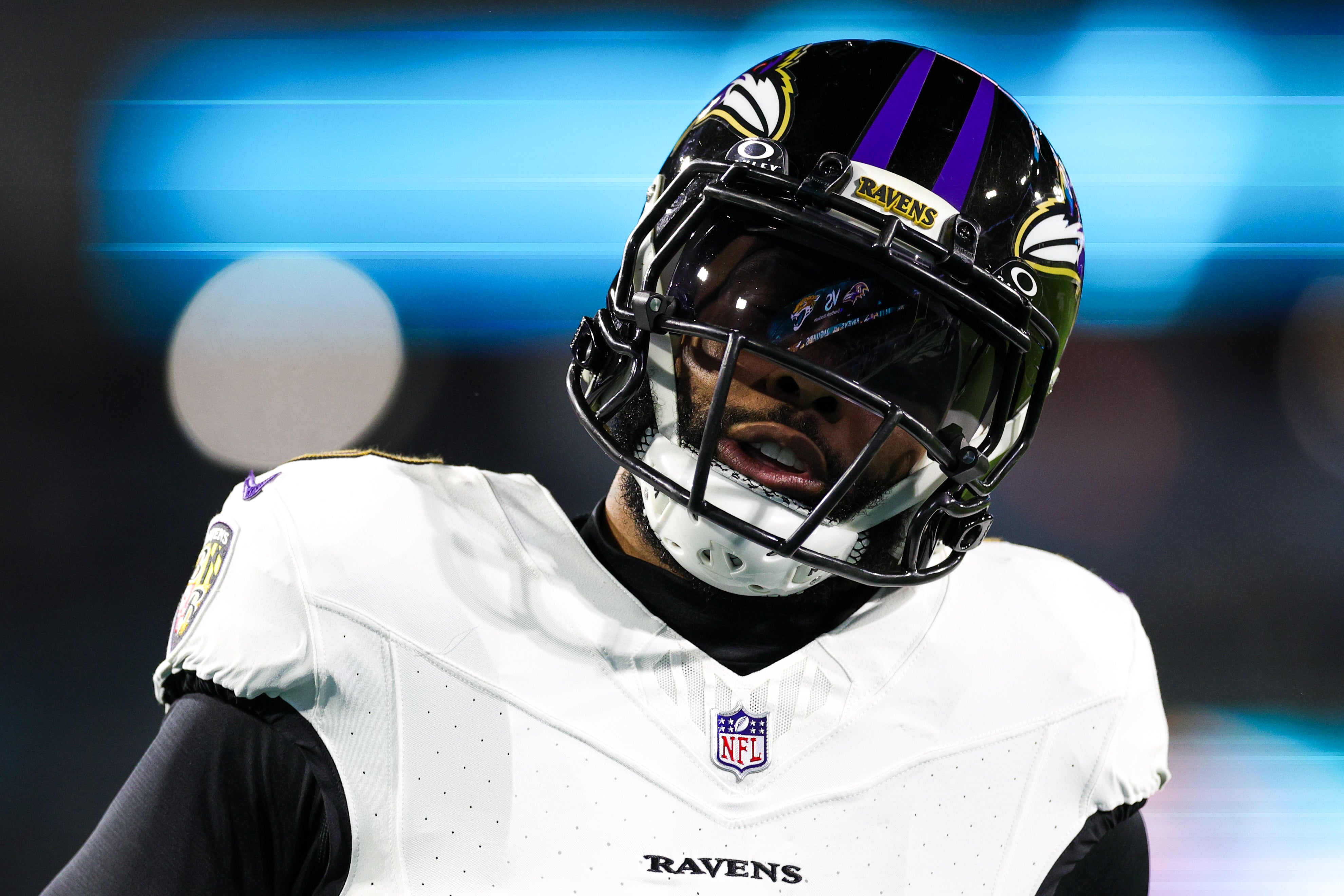 Dec 17, 2023; Jacksonville, Florida, USA; Baltimore Ravens wide receiver Odell Beckham Jr. (3) warms up before a game against the Jacksonville Jaguars at EverBank Stadium.