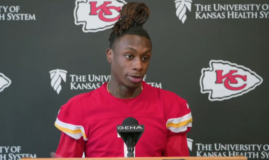 WR Xavier Worthy speaks to the media on Day 1 of Rookie Minicamp.