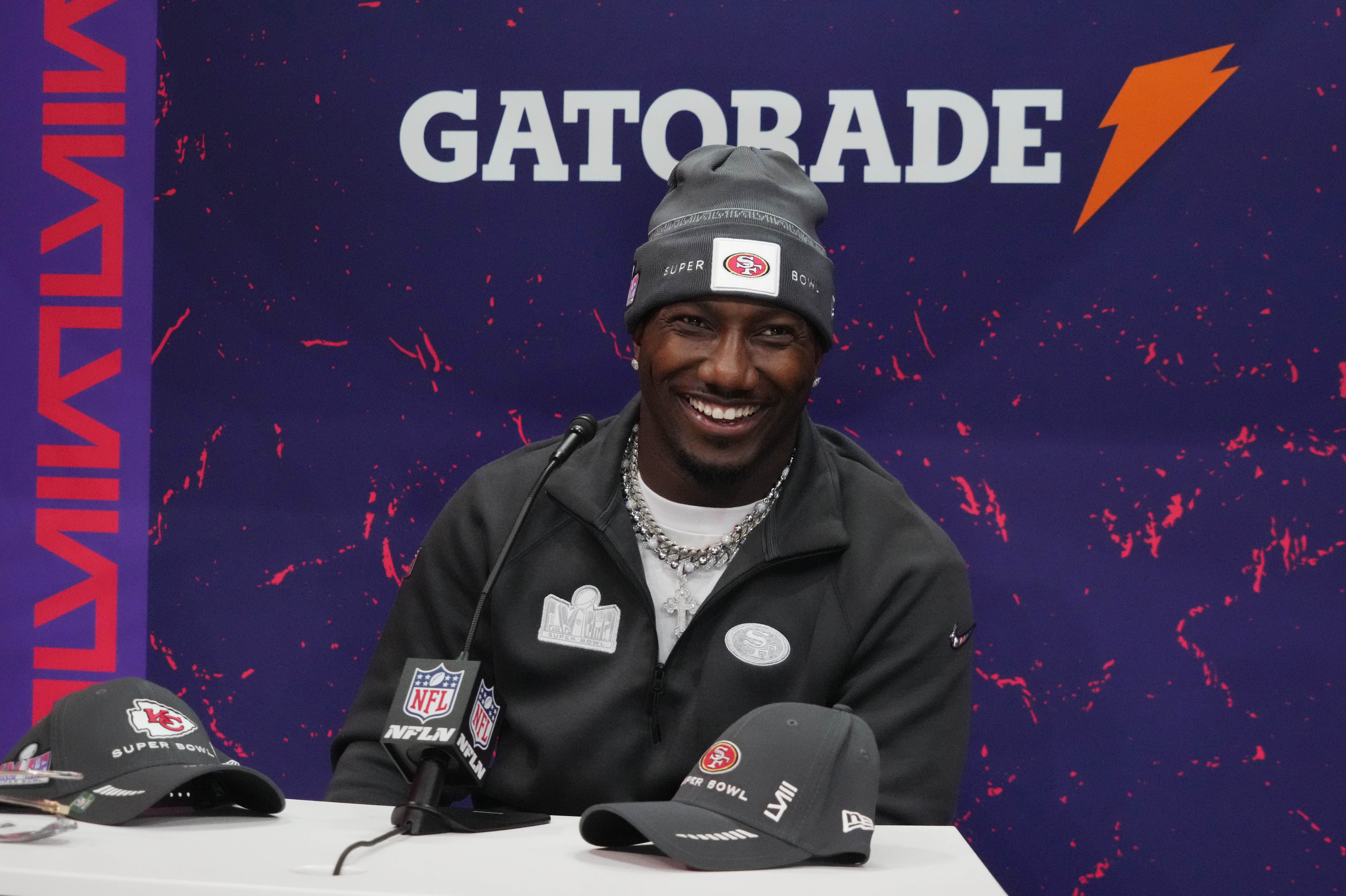 Feb 5, 2024; Las Vegas, NV, USA; San Francisco 49ers wide receiver Deebo Samuel (19) during Super Bowl LVIII Opening Night at Allegiant Stadium.