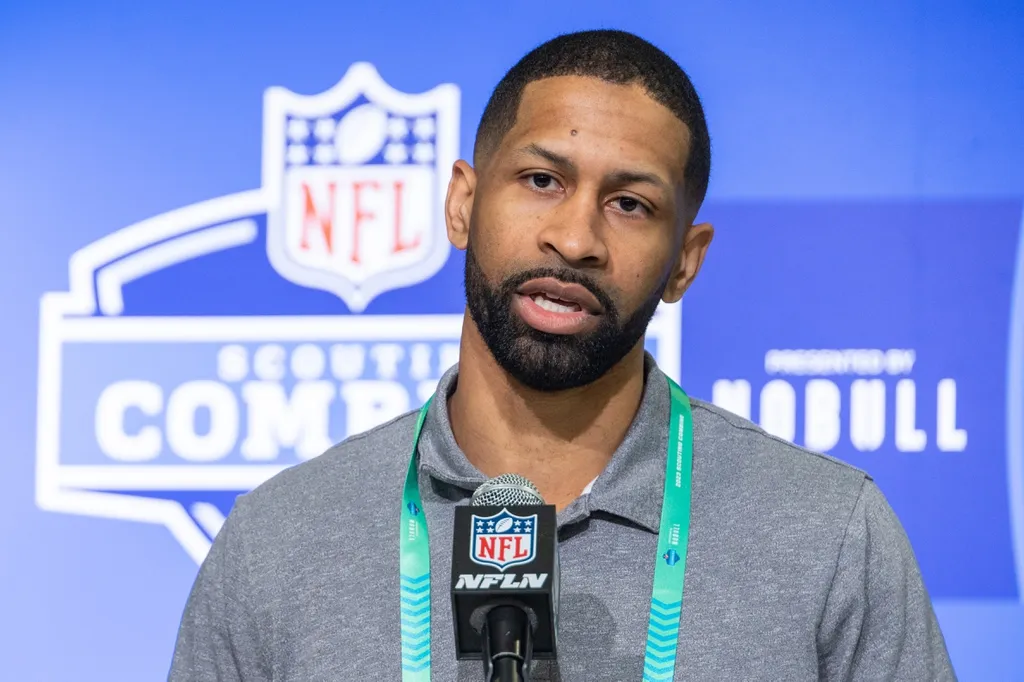 Cleveland Browns general manager Andrew Berry speaks to the press at the NFL Combine at Lucas Oil Stadium.