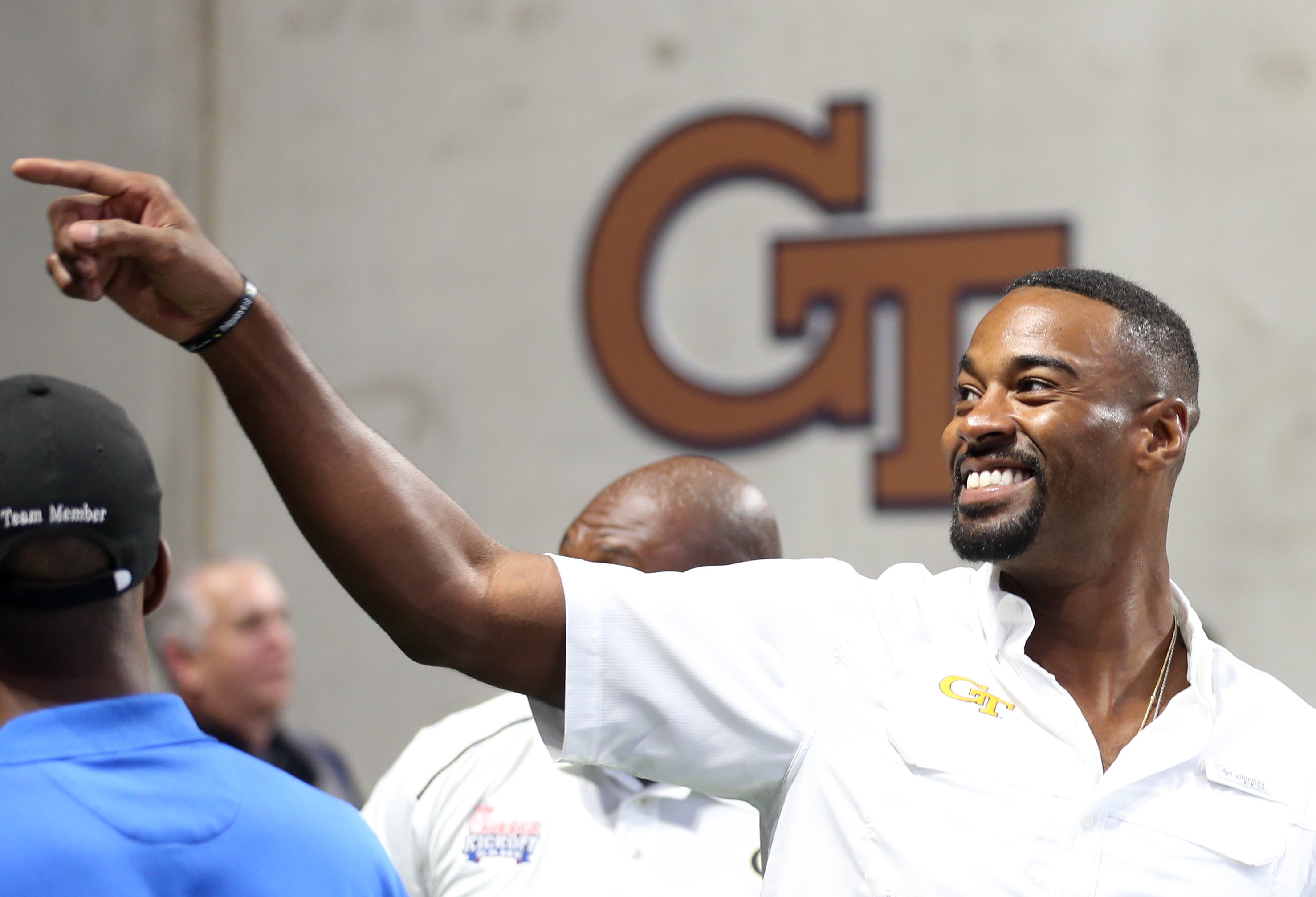 Sep 4, 2017; Atlanta, GA, USA; Detroit Lions and Georgia Tech Yellow Jackets former receiver Calvin Johnson on the sidelines prior to the game between the Tennessee Volunteers and Georgia Tech Yellow Jackets at Mercedes-Benz Stadium.