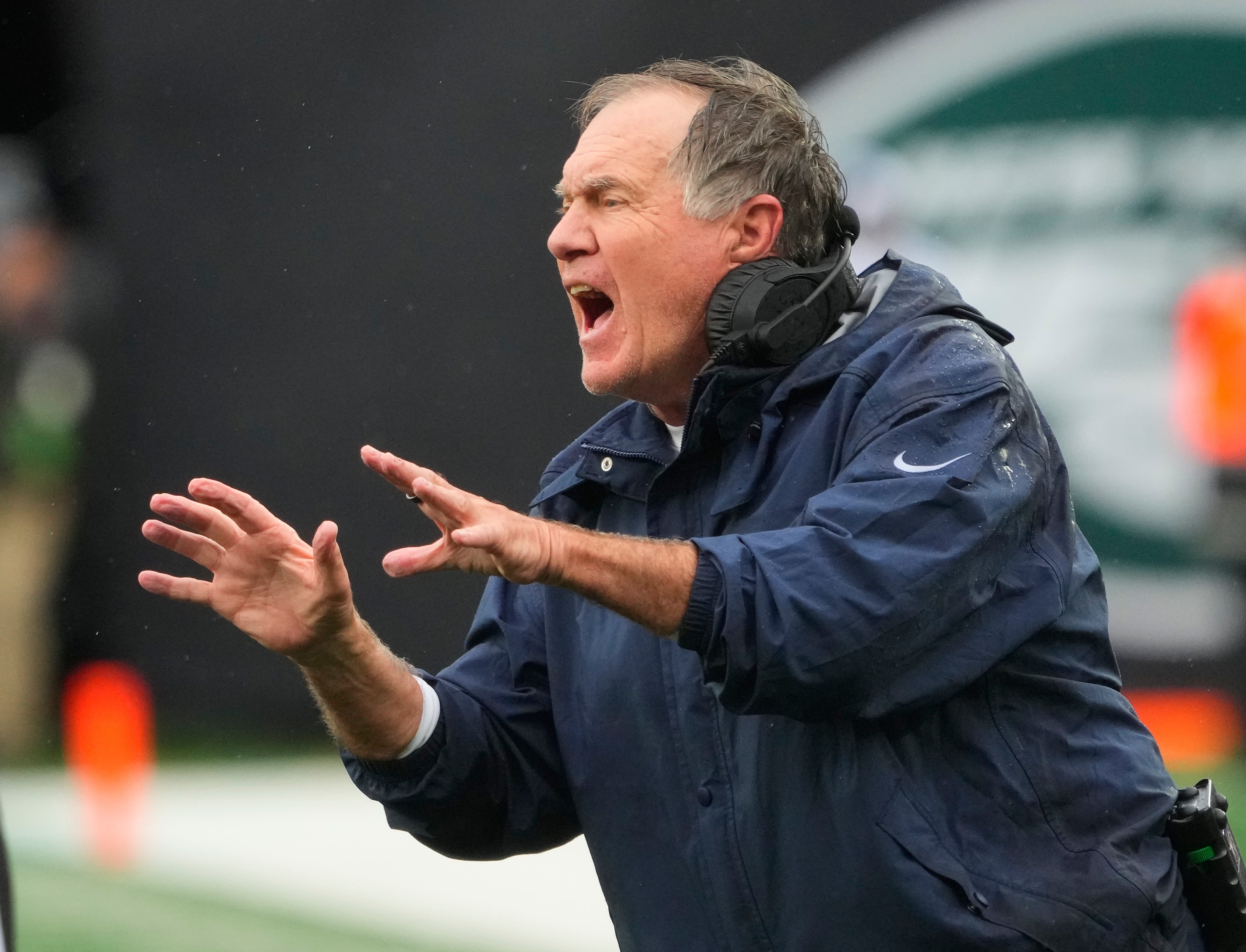 Sep 24, 2023; East Rutherford, New Jersey, USA; New England Patriots head coach Bill Belichick at MetLife Stadium